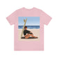 Serenity by the Sea Woman Sitting on Beach Unisex Jersey Short Sleeve T-Shirt Ichaku [Perfect Gifts Selection]