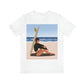 Serenity by the Sea Woman Sitting on Beach Unisex Jersey Short Sleeve T-Shirt Ichaku [Perfect Gifts Selection]