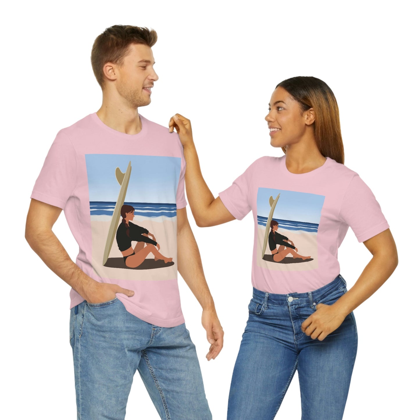 Serenity by the Sea Woman Sitting on Beach Unisex Jersey Short Sleeve T-Shirt Ichaku [Perfect Gifts Selection]