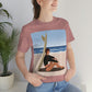 Serenity by the Sea Woman Sitting on Beach Unisex Jersey Short Sleeve T-Shirt Ichaku [Perfect Gifts Selection]