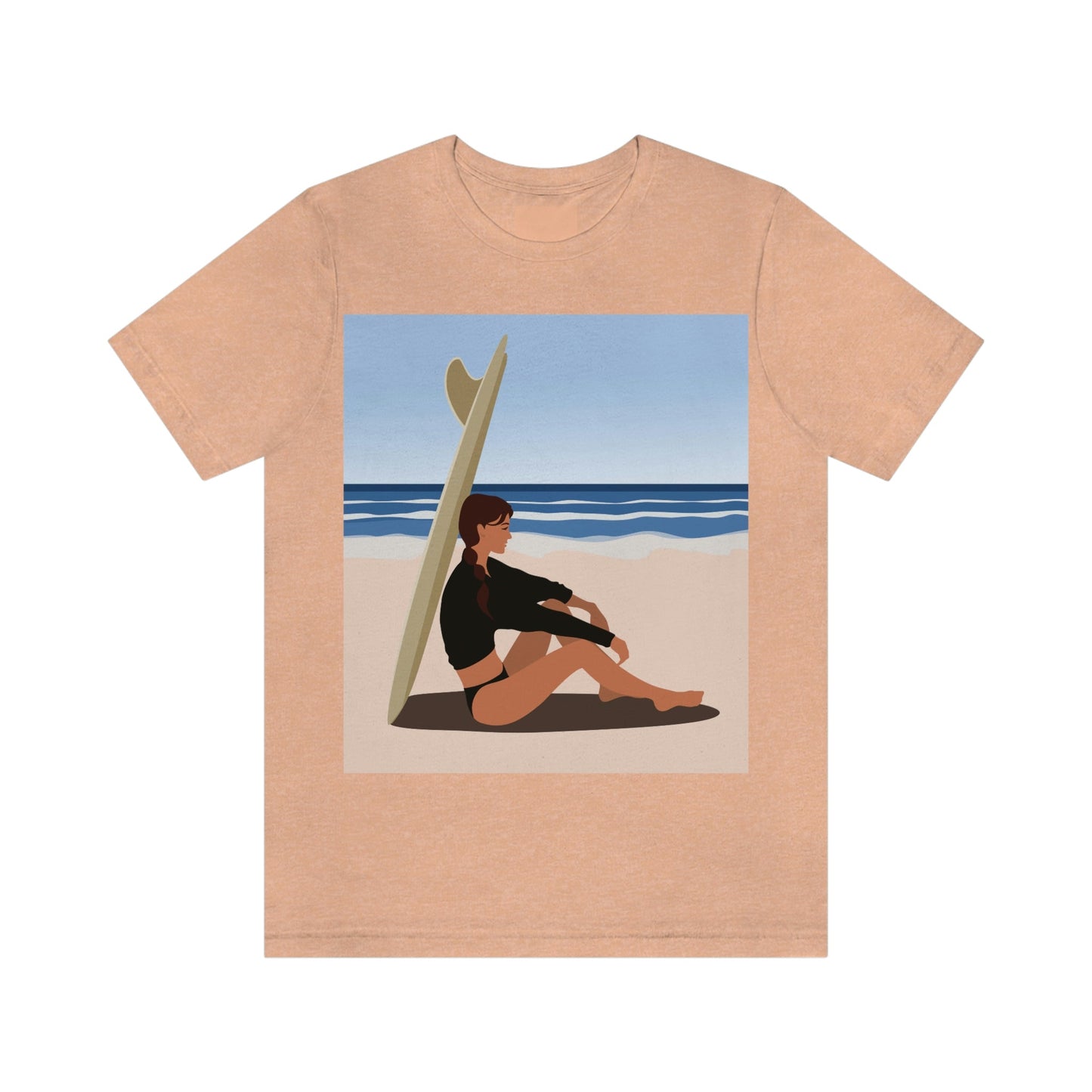 Serenity by the Sea Woman Sitting on Beach Unisex Jersey Short Sleeve T-Shirt Ichaku [Perfect Gifts Selection]