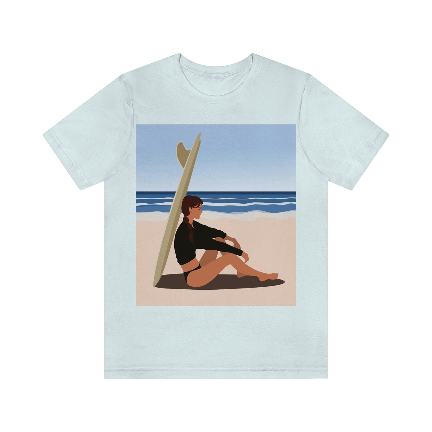 Serenity by the Sea Woman Sitting on Beach Unisex Jersey Short Sleeve T-Shirt Ichaku [Perfect Gifts Selection]