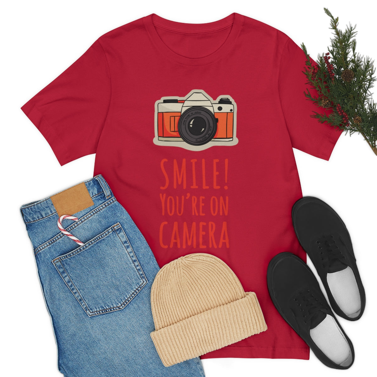 Smile! You`re on Camera Professional Photograph Surveillance Camera Unisex Jersey Short Sleeve T-Shirt Ichaku [Perfect Gifts Selection]