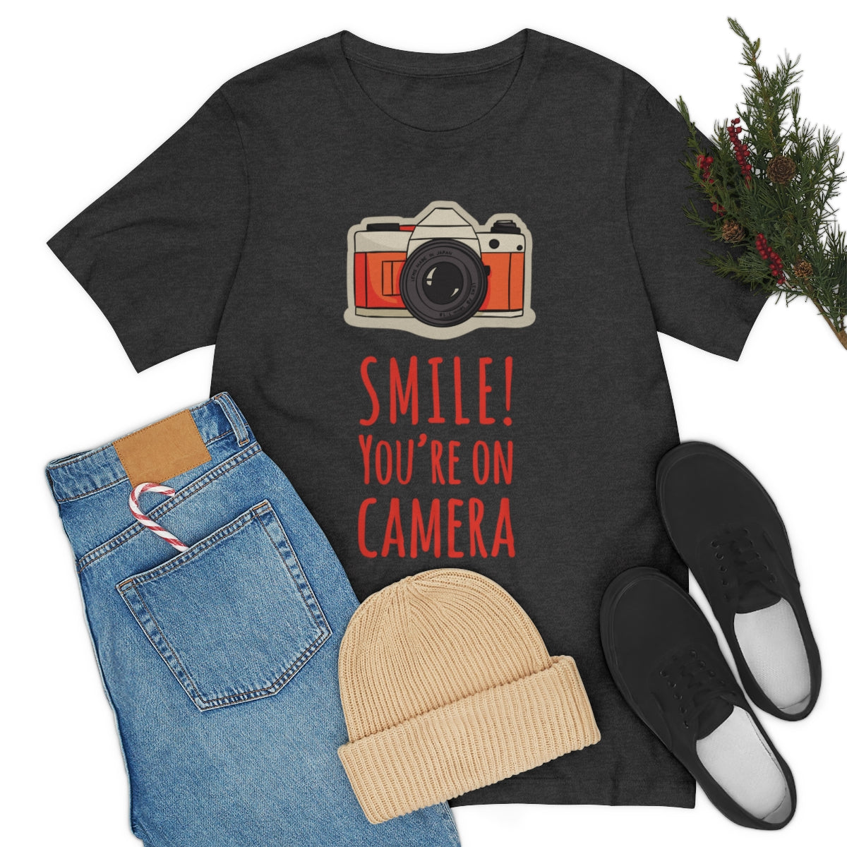 Smile! You`re on Camera Professional Photograph Surveillance Camera Unisex Jersey Short Sleeve T-Shirt Ichaku [Perfect Gifts Selection]