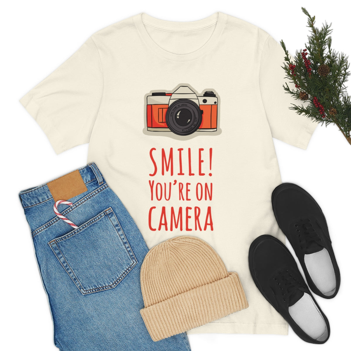 Smile! You`re on Camera Professional Photograph Surveillance Camera Unisex Jersey Short Sleeve T-Shirt Ichaku [Perfect Gifts Selection]