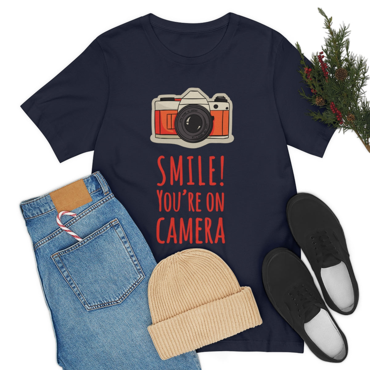 Smile! You`re on Camera Professional Photograph Surveillance Camera Unisex Jersey Short Sleeve T-Shirt Ichaku [Perfect Gifts Selection]