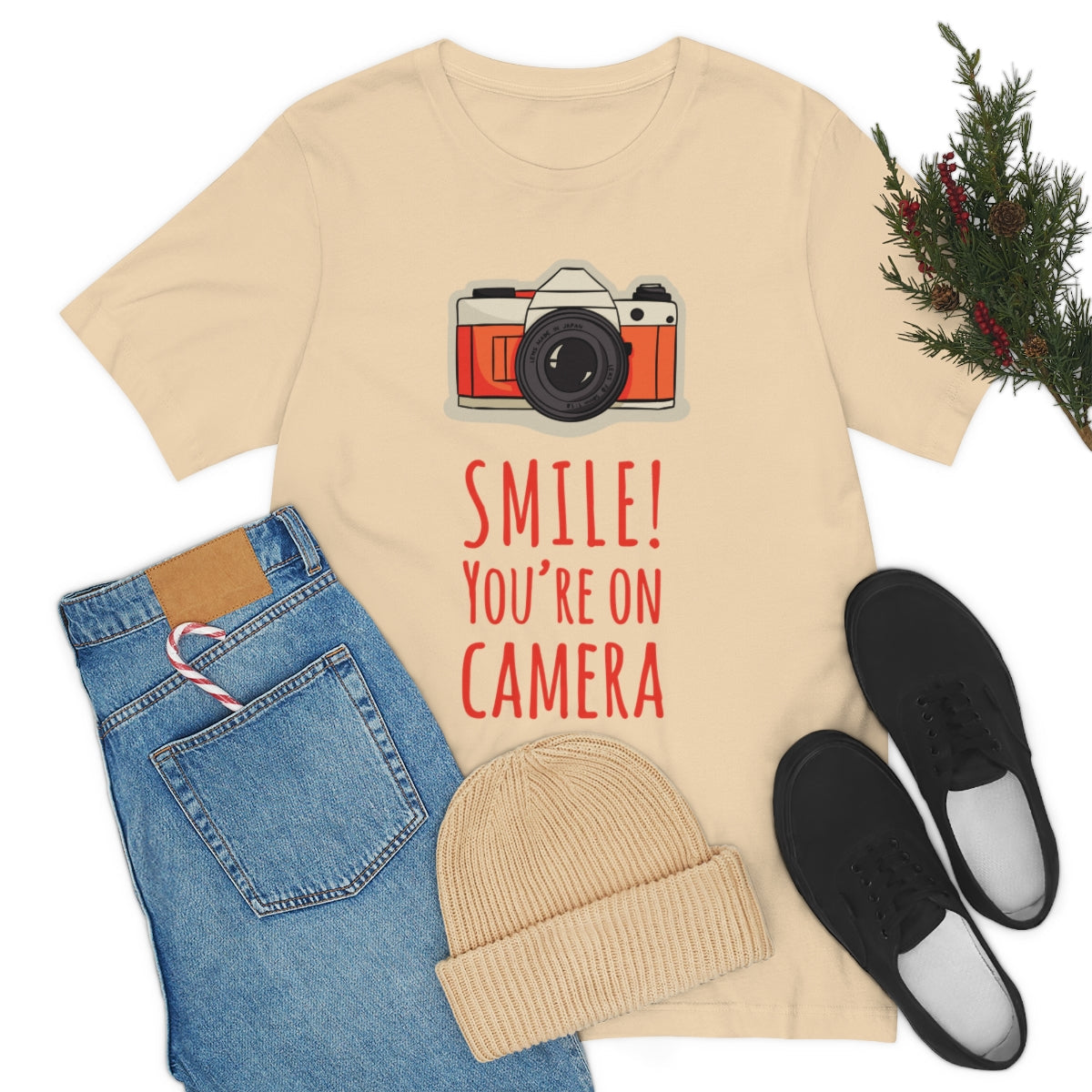 Smile! You`re on Camera Professional Photograph Surveillance Camera Unisex Jersey Short Sleeve T-Shirt Ichaku [Perfect Gifts Selection]