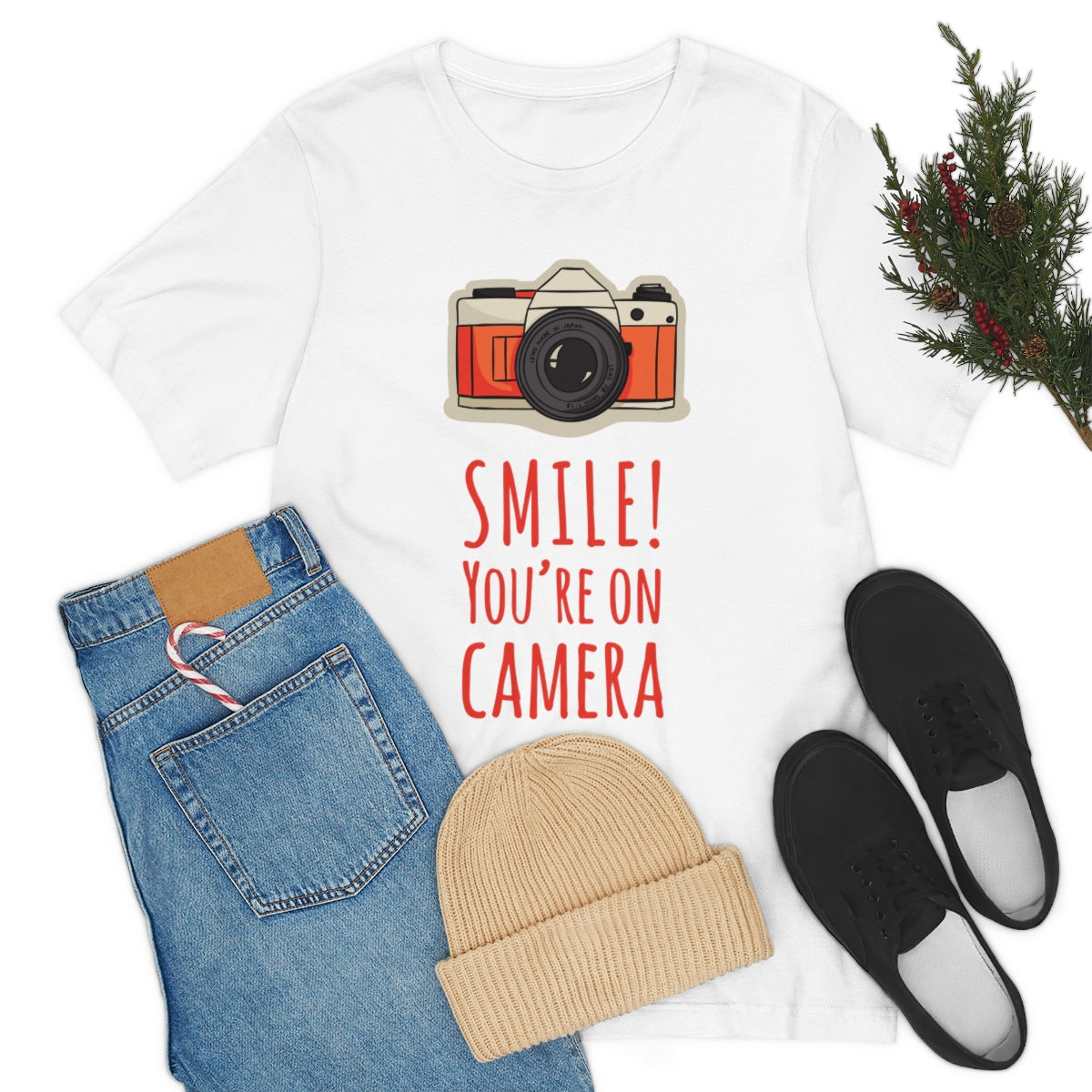 Smile! You`re on Camera Professional Photograph Surveillance Camera Unisex Jersey Short Sleeve T-Shirt Ichaku [Perfect Gifts Selection]