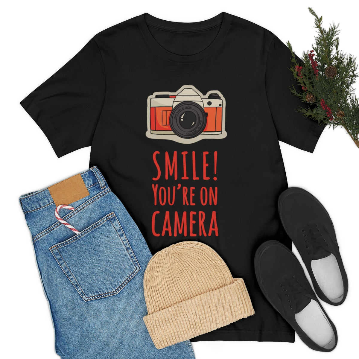 Smile! You`re on Camera Professional Photograph Surveillance Camera Unisex Jersey Short Sleeve T-Shirt Ichaku [Perfect Gifts Selection]