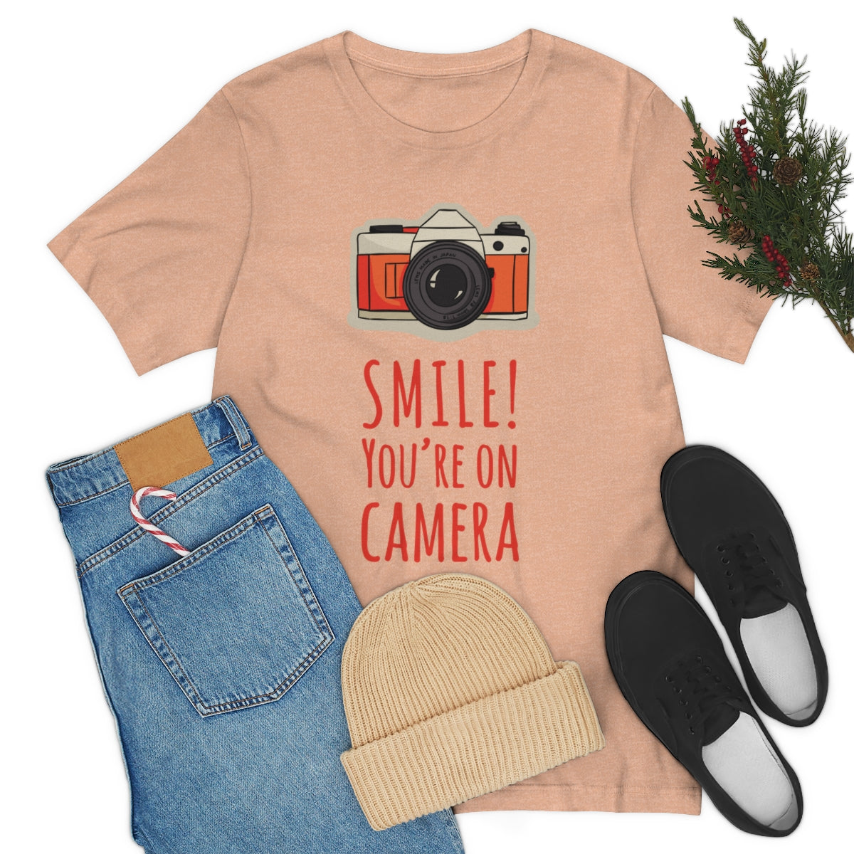 Smile! You`re on Camera Professional Photograph Surveillance Camera Unisex Jersey Short Sleeve T-Shirt Ichaku [Perfect Gifts Selection]