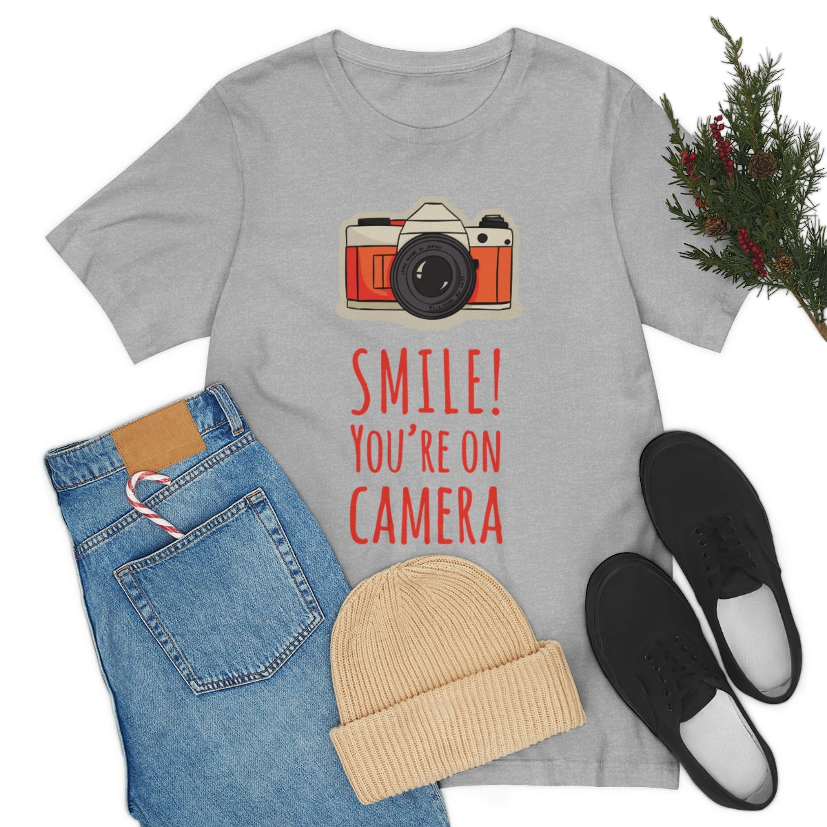 Smile! You`re on Camera Professional Photograph Surveillance Camera Unisex Jersey Short Sleeve T-Shirt Ichaku [Perfect Gifts Selection]