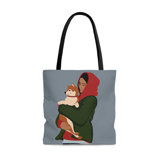 Smiling Woman with Dog Puppy Lovers Aesthetic Classic Art AOP Tote Bag Ichaku [Perfect Gifts Selection]