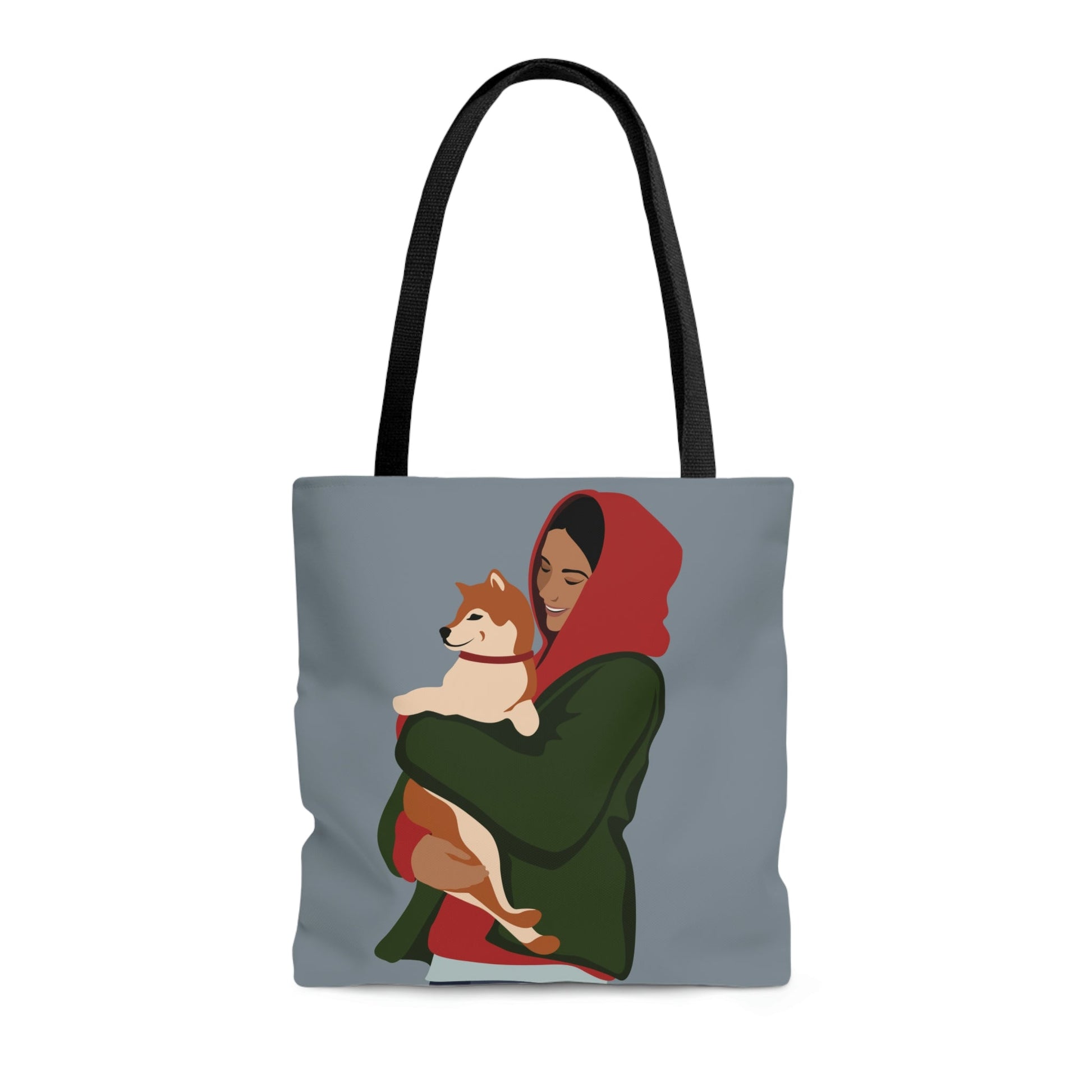 Smiling Woman with Dog Puppy Lovers Aesthetic Classic Art AOP Tote Bag Ichaku [Perfect Gifts Selection]