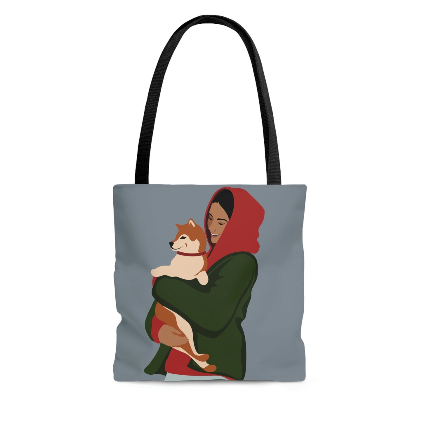 Smiling Woman with Dog Puppy Lovers Aesthetic Classic Art AOP Tote Bag Ichaku [Perfect Gifts Selection]