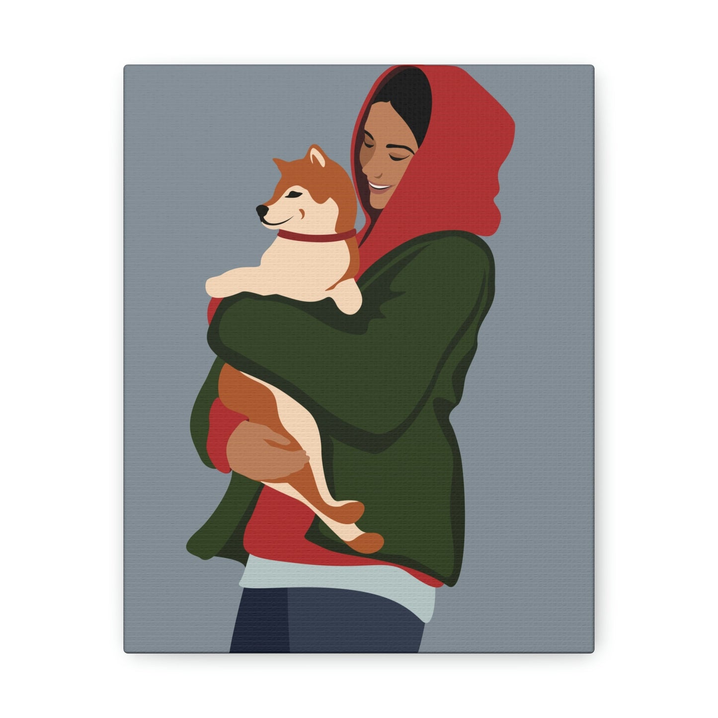 Smiling Woman with Dog Puppy Lovers Aesthetic Classic Art Canvas Gallery Wraps Ichaku [Perfect Gifts Selection]