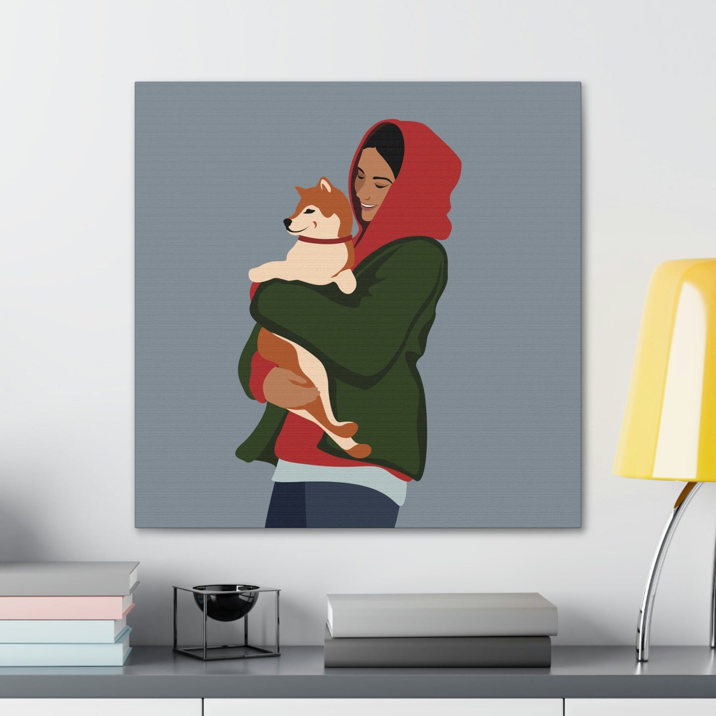 Smiling Woman with Dog Puppy Lovers Aesthetic Classic Art Canvas Gallery Wraps Ichaku [Perfect Gifts Selection]