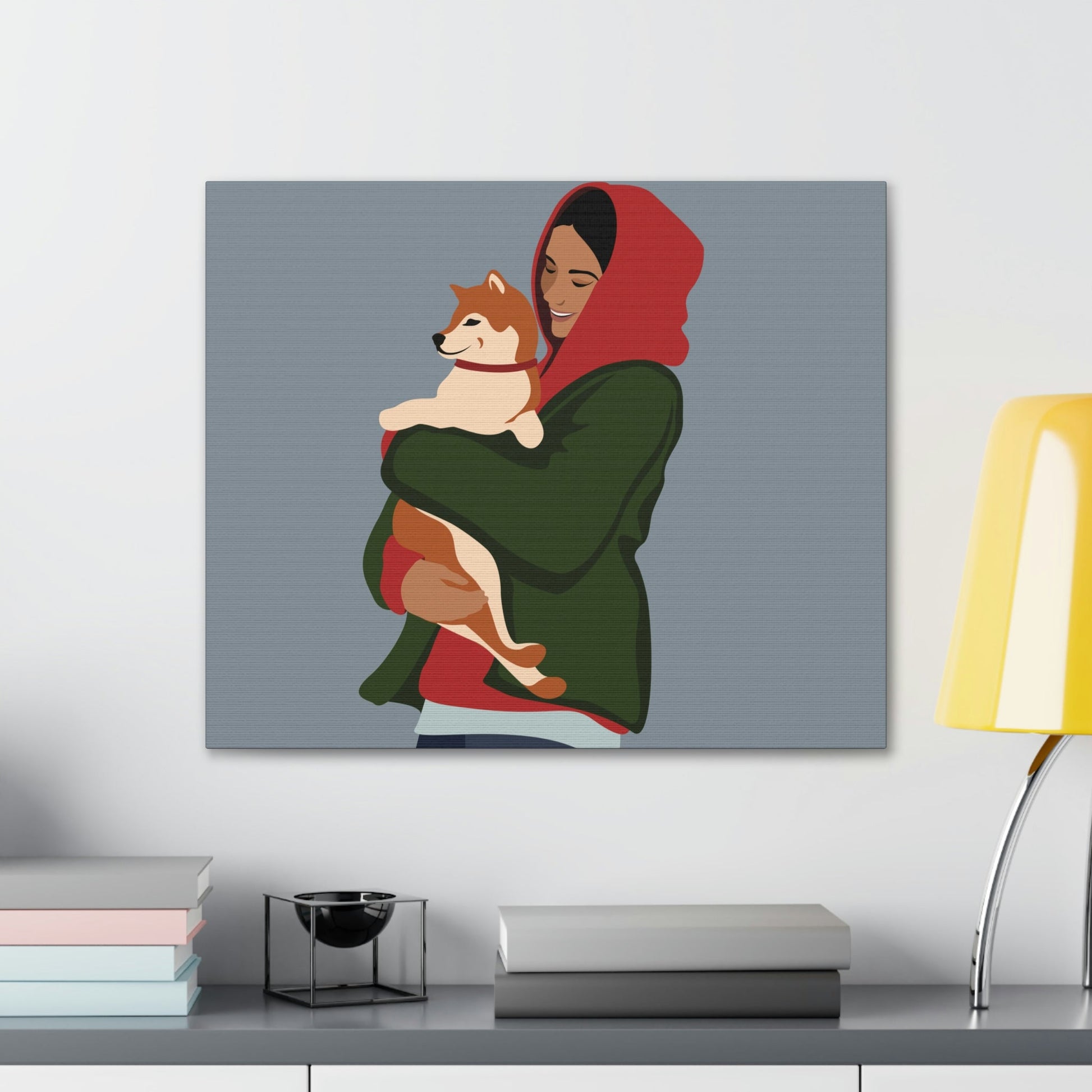 Smiling Woman with Dog Puppy Lovers Aesthetic Classic Art Canvas Gallery Wraps Ichaku [Perfect Gifts Selection]