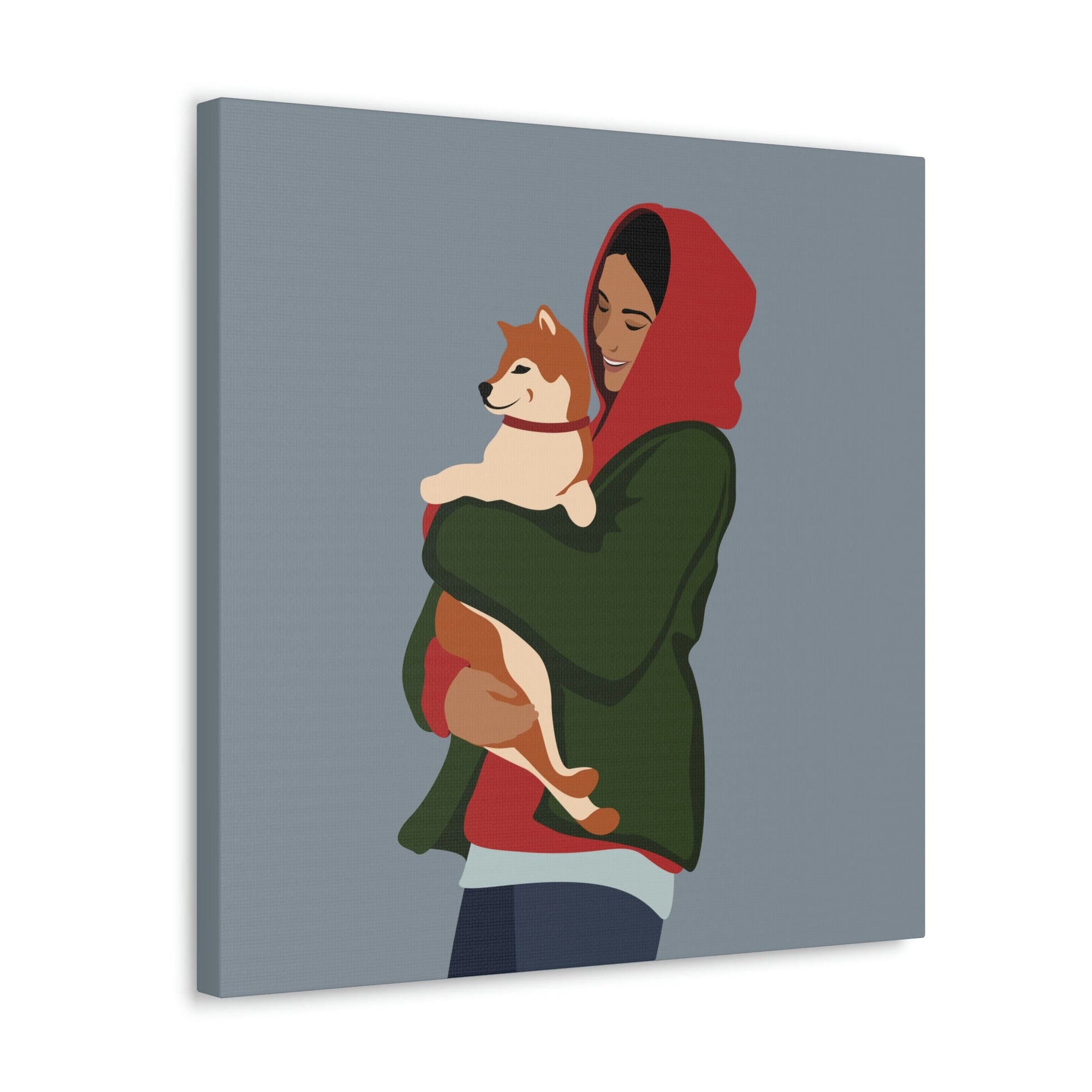 Smiling Woman with Dog Puppy Lovers Aesthetic Classic Art Canvas Gallery Wraps Ichaku [Perfect Gifts Selection]