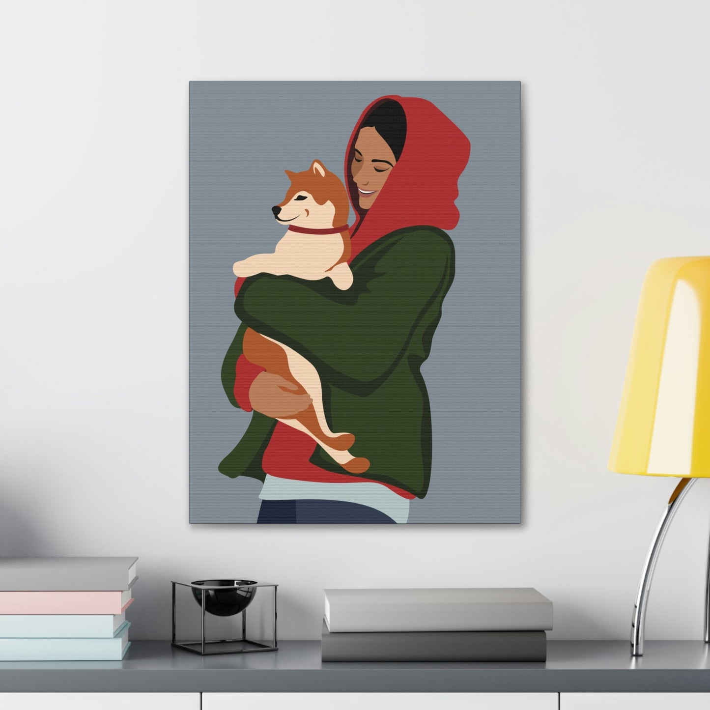 Smiling Woman with Dog Puppy Lovers Aesthetic Classic Art Canvas Gallery Wraps Ichaku [Perfect Gifts Selection]