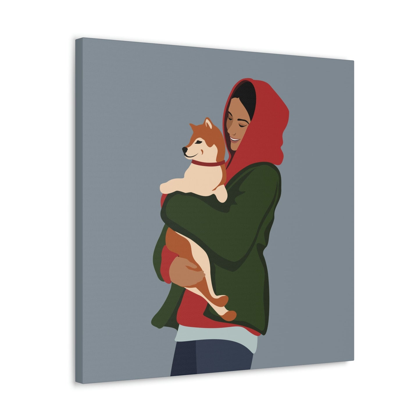 Smiling Woman with Dog Puppy Lovers Aesthetic Classic Art Canvas Gallery Wraps Ichaku [Perfect Gifts Selection]