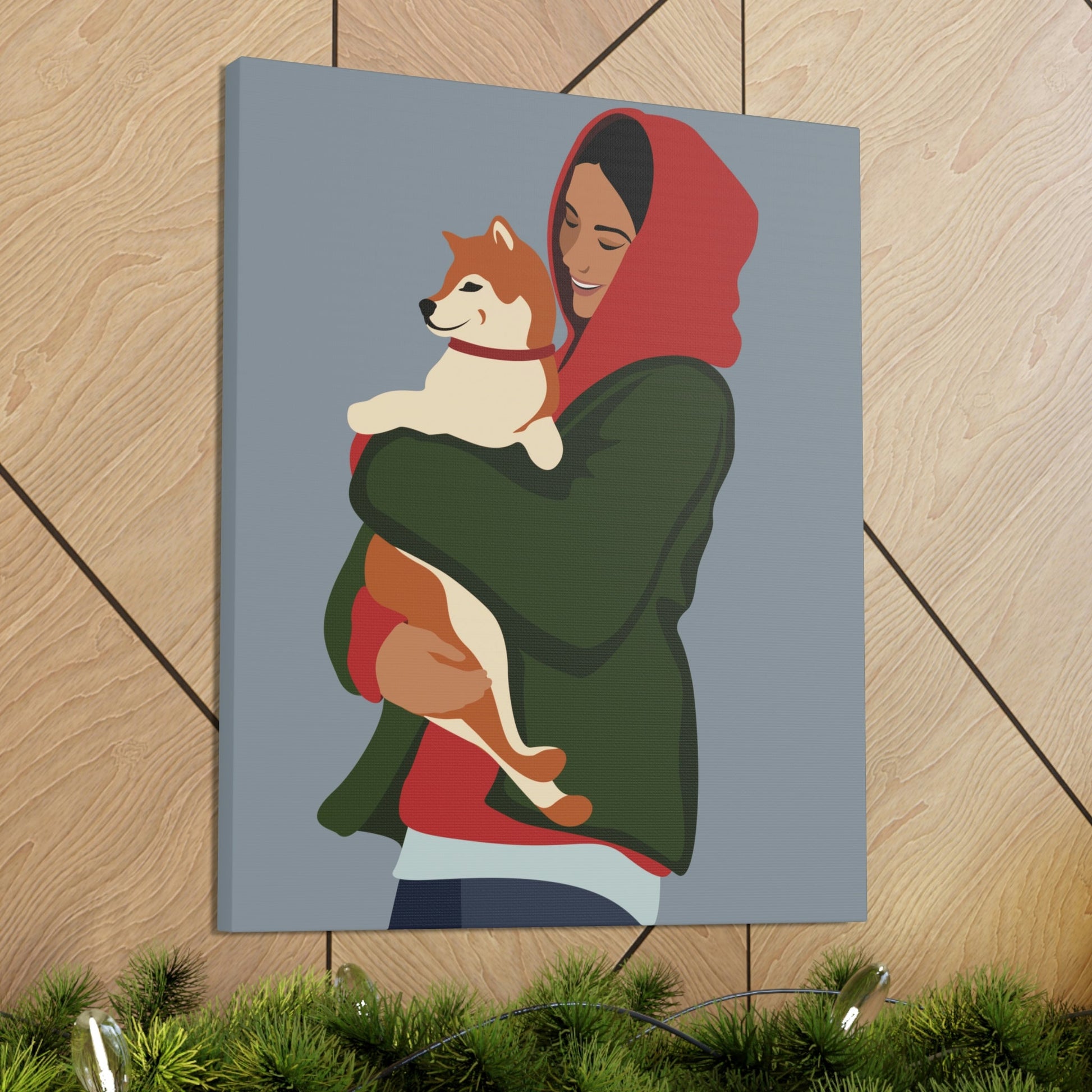 Smiling Woman with Dog Puppy Lovers Aesthetic Classic Art Canvas Gallery Wraps Ichaku [Perfect Gifts Selection]