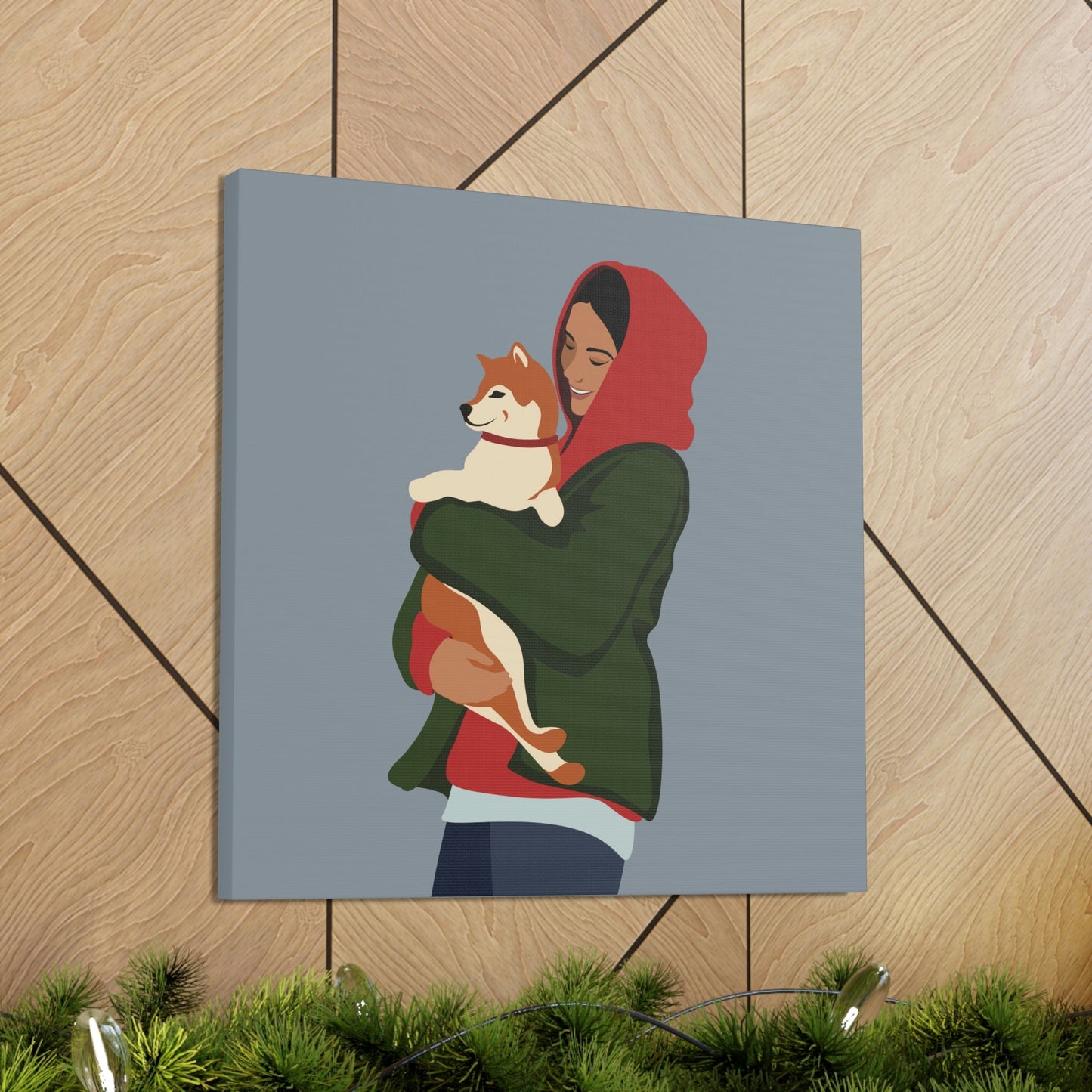 Smiling Woman with Dog Puppy Lovers Aesthetic Classic Art Canvas Gallery Wraps Ichaku [Perfect Gifts Selection]