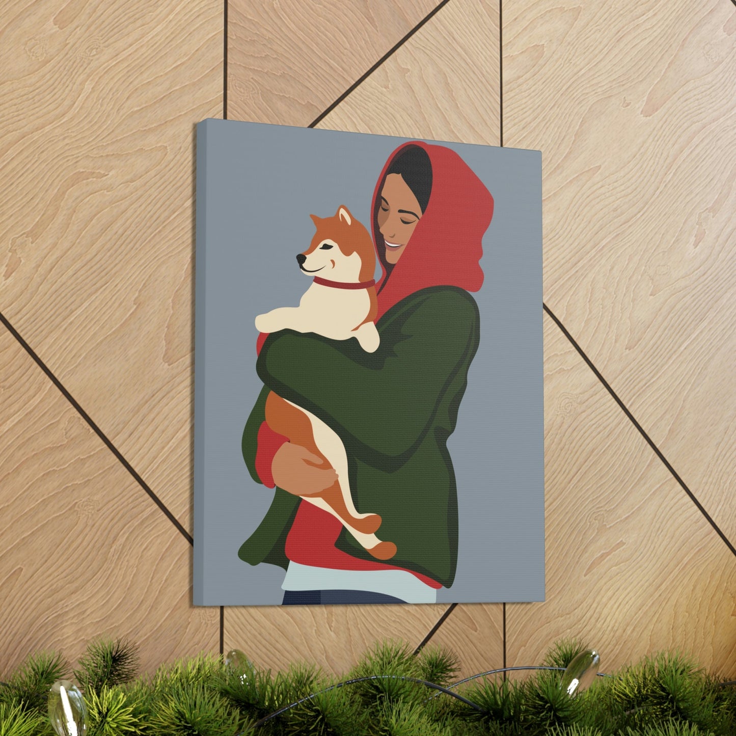 Smiling Woman with Dog Puppy Lovers Aesthetic Classic Art Canvas Gallery Wraps Ichaku [Perfect Gifts Selection]