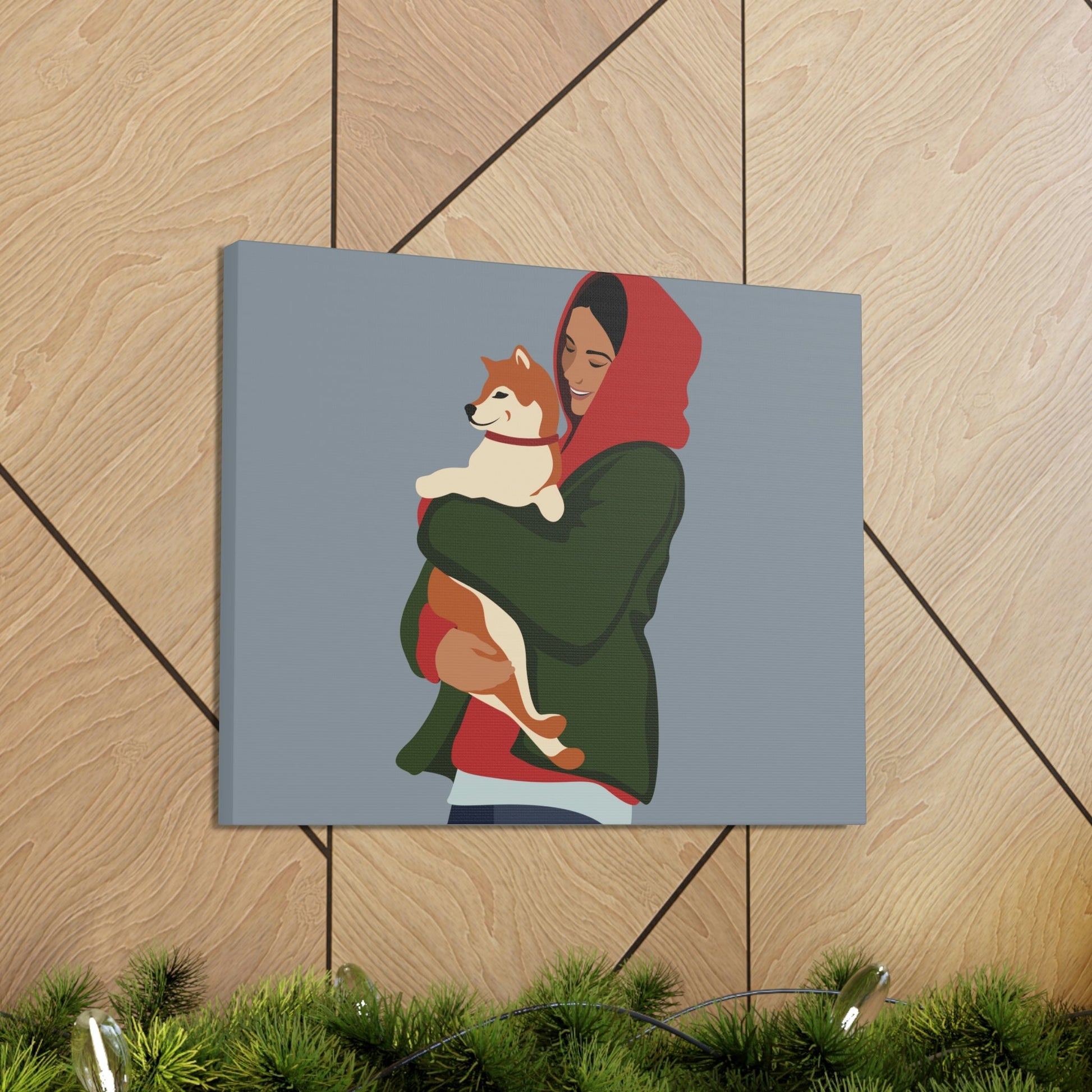 Smiling Woman with Dog Puppy Lovers Aesthetic Classic Art Canvas Gallery Wraps Ichaku [Perfect Gifts Selection]