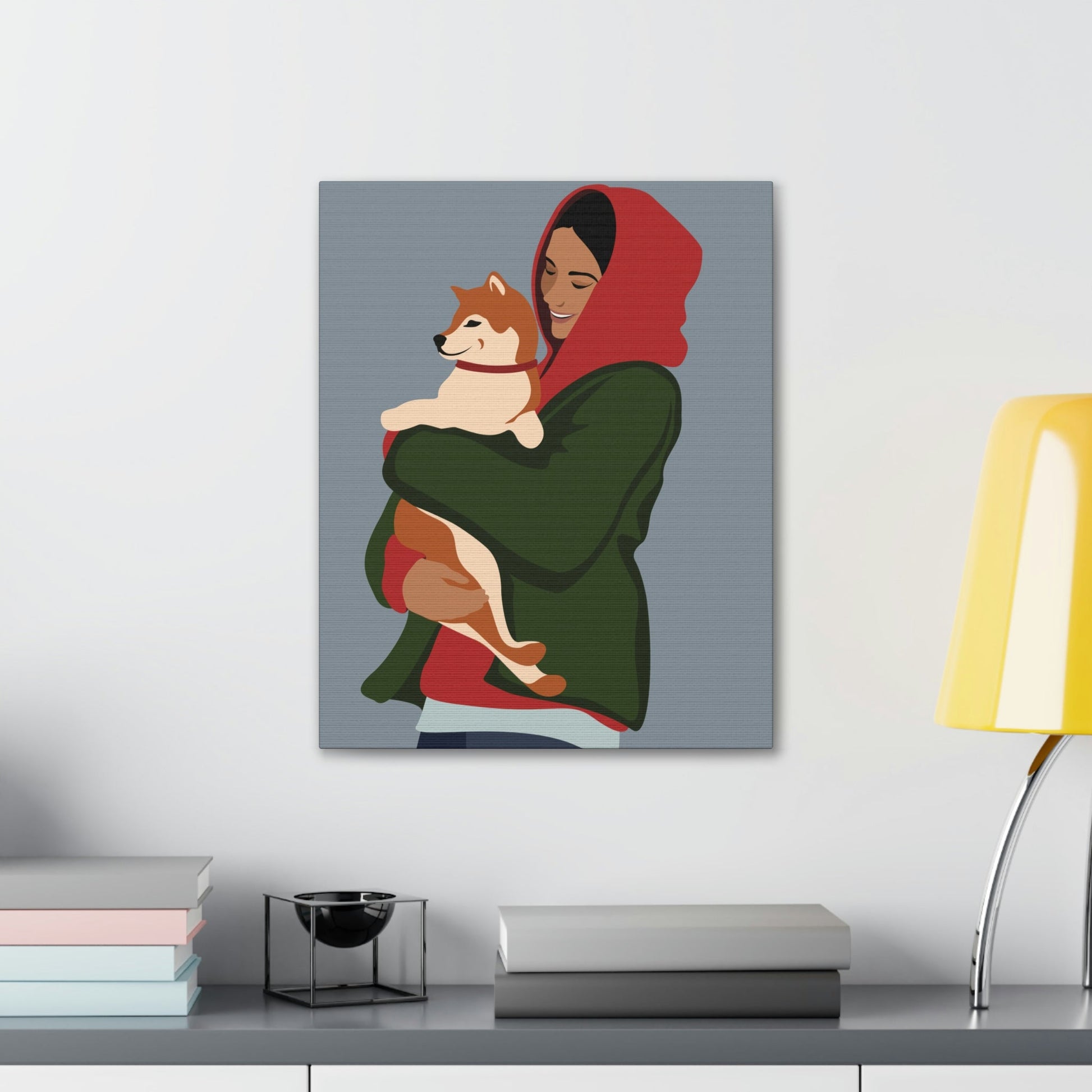 Smiling Woman with Dog Puppy Lovers Aesthetic Classic Art Canvas Gallery Wraps Ichaku [Perfect Gifts Selection]