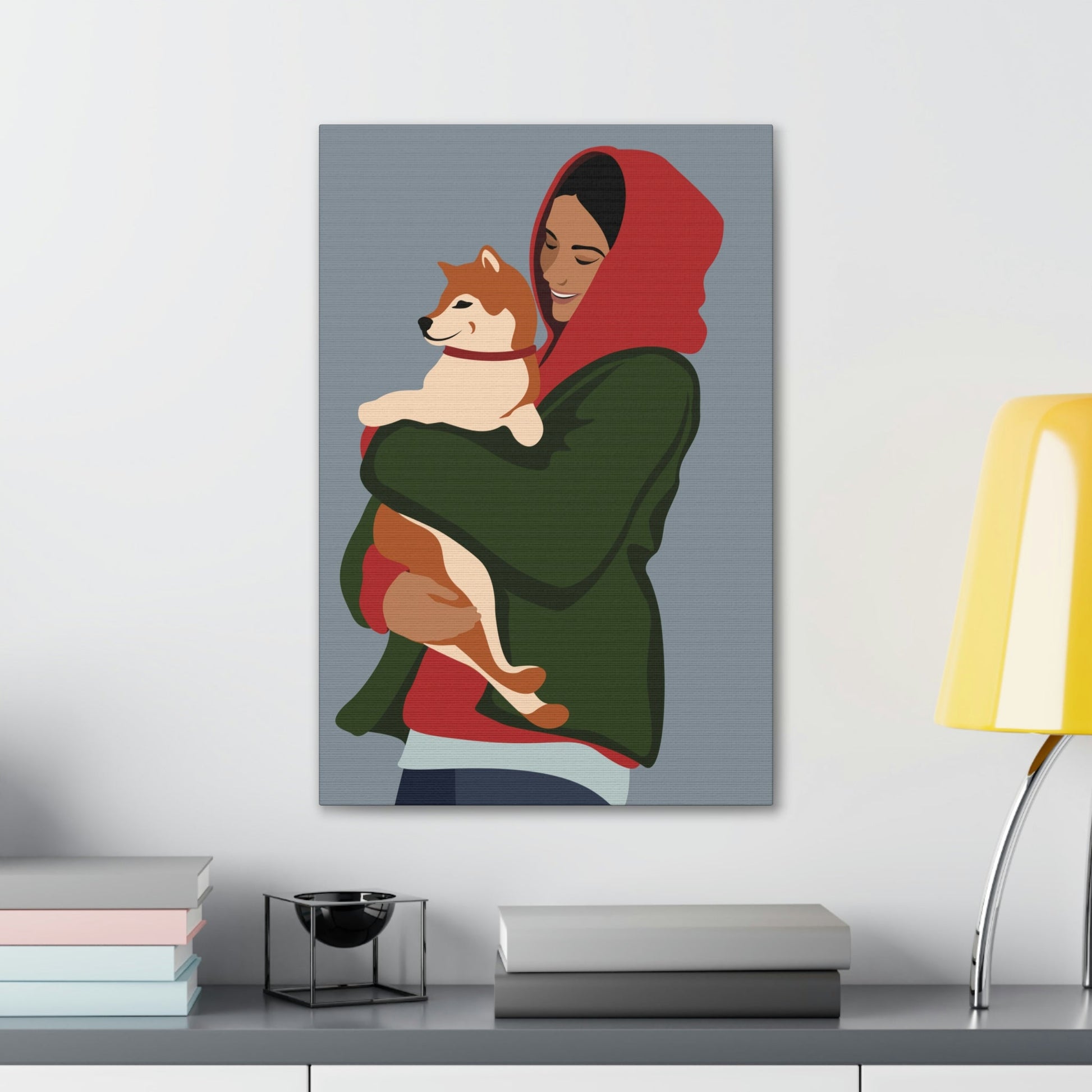 Smiling Woman with Dog Puppy Lovers Aesthetic Classic Art Canvas Gallery Wraps Ichaku [Perfect Gifts Selection]