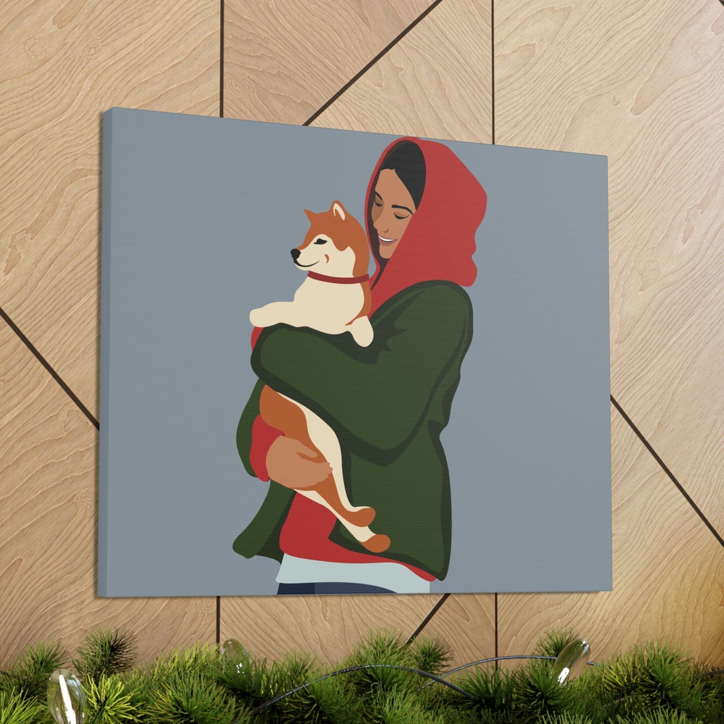 Smiling Woman with Dog Puppy Lovers Aesthetic Classic Art Canvas Gallery Wraps Ichaku [Perfect Gifts Selection]