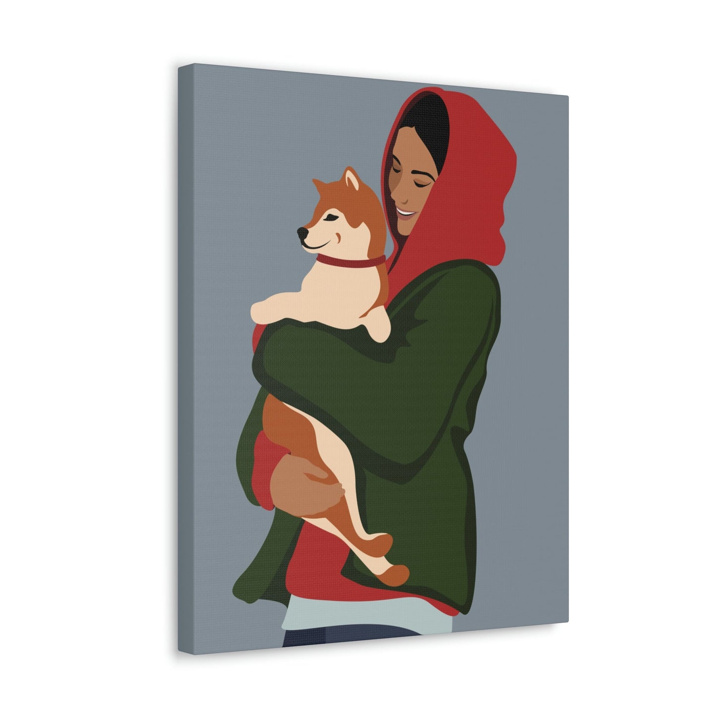 Smiling Woman with Dog Puppy Lovers Aesthetic Classic Art Canvas Gallery Wraps Ichaku [Perfect Gifts Selection]