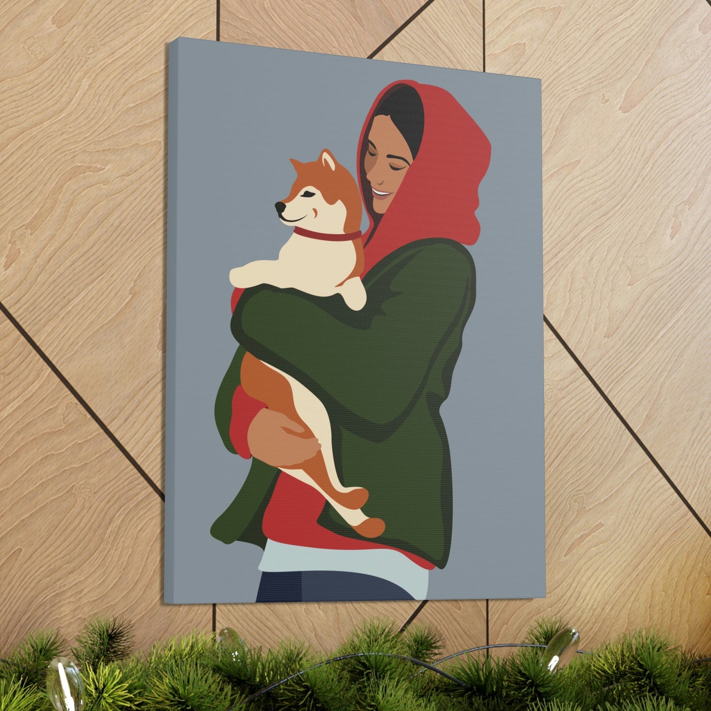 Smiling Woman with Dog Puppy Lovers Aesthetic Classic Art Canvas Gallery Wraps Ichaku [Perfect Gifts Selection]