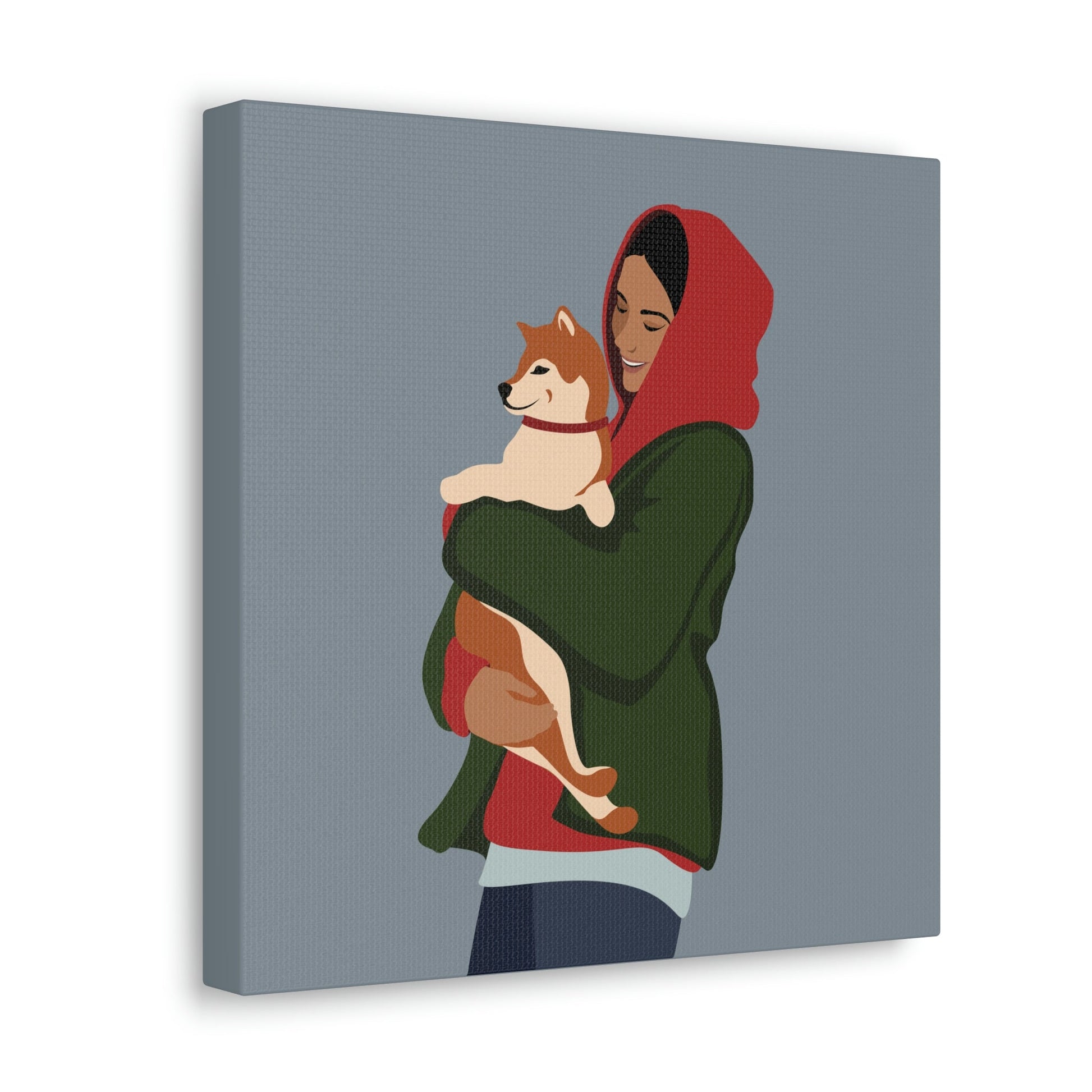 Smiling Woman with Dog Puppy Lovers Aesthetic Classic Art Canvas Gallery Wraps Ichaku [Perfect Gifts Selection]