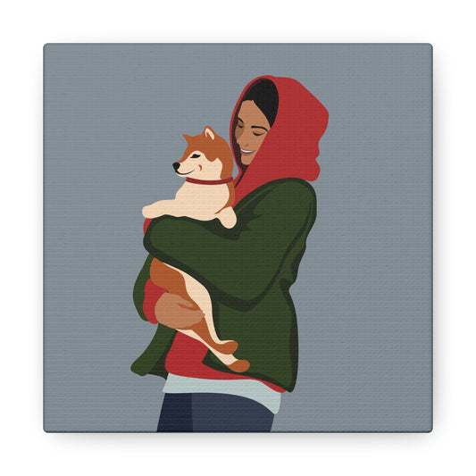 Smiling Woman with Dog Puppy Lovers Aesthetic Classic Art Canvas Gallery Wraps Ichaku [Perfect Gifts Selection]