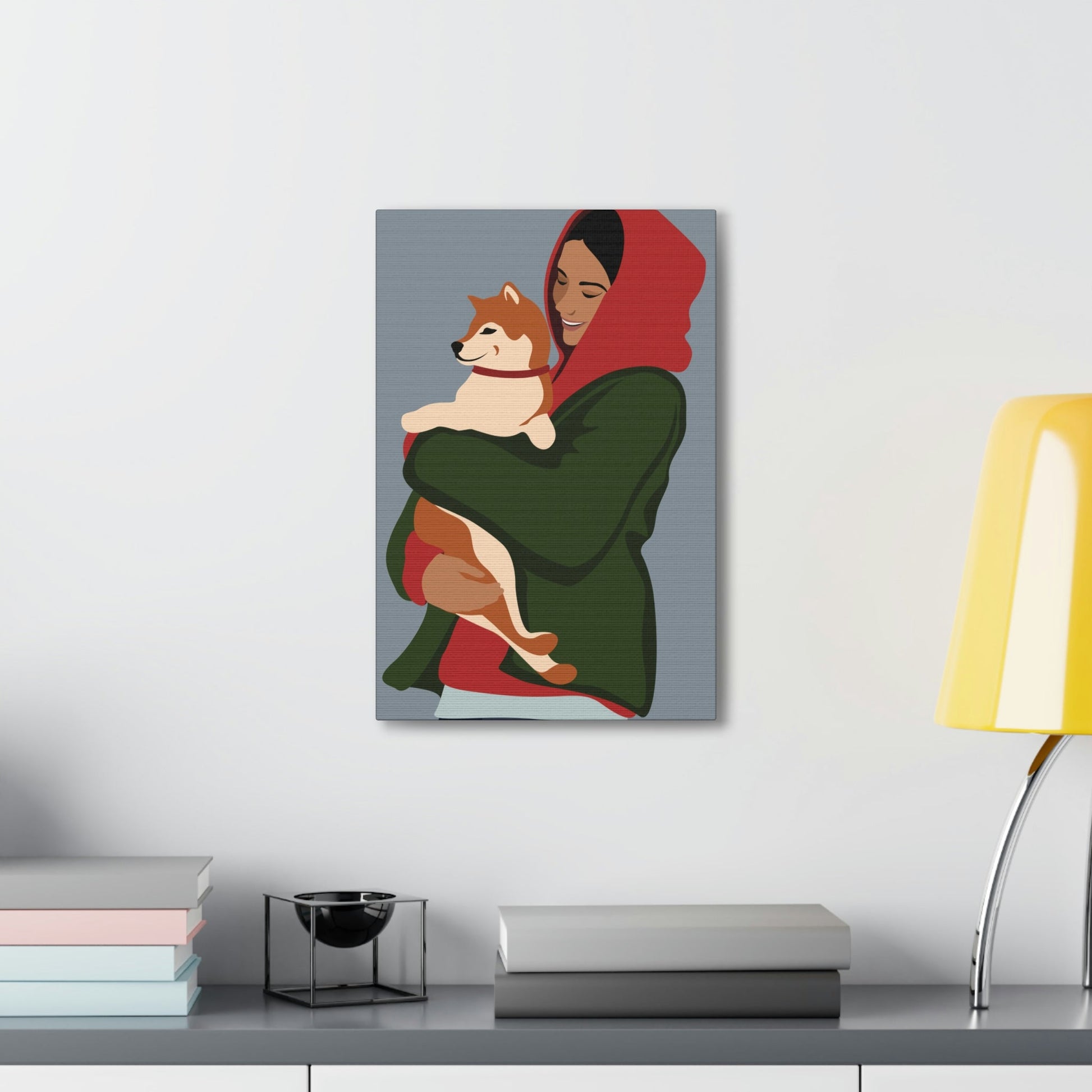 Smiling Woman with Dog Puppy Lovers Aesthetic Classic Art Canvas Gallery Wraps Ichaku [Perfect Gifts Selection]