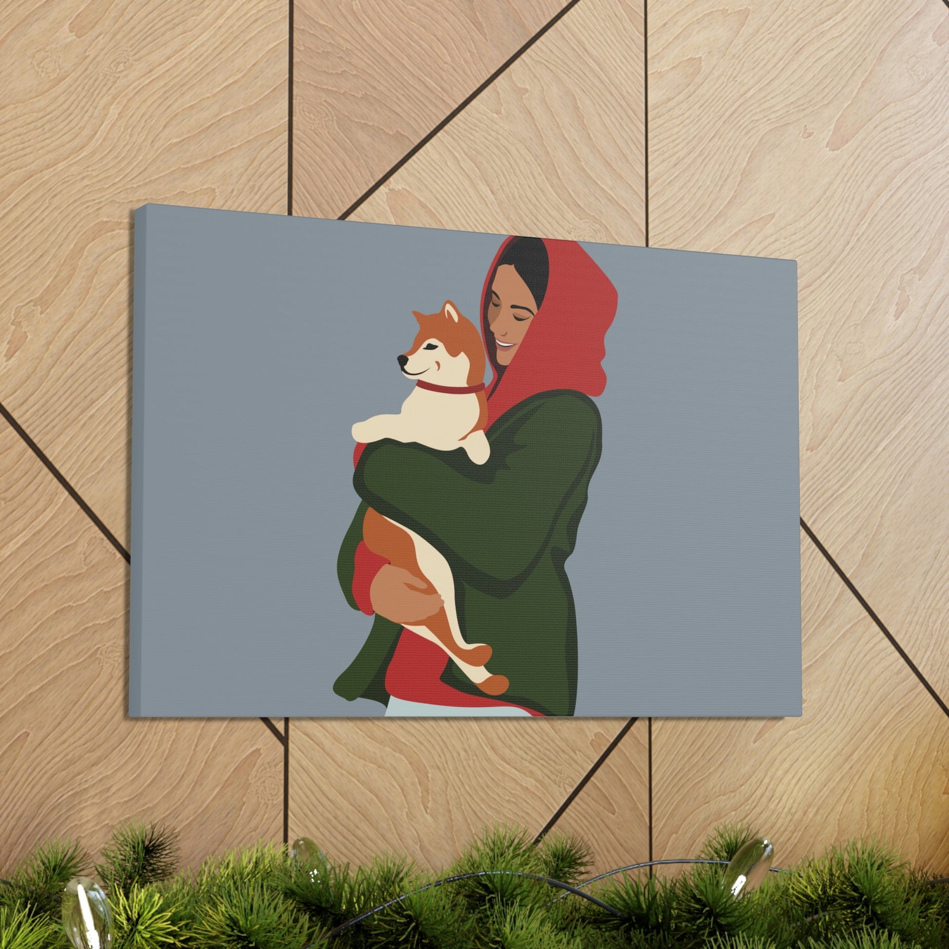 Smiling Woman with Dog Puppy Lovers Aesthetic Classic Art Canvas Gallery Wraps Ichaku [Perfect Gifts Selection]