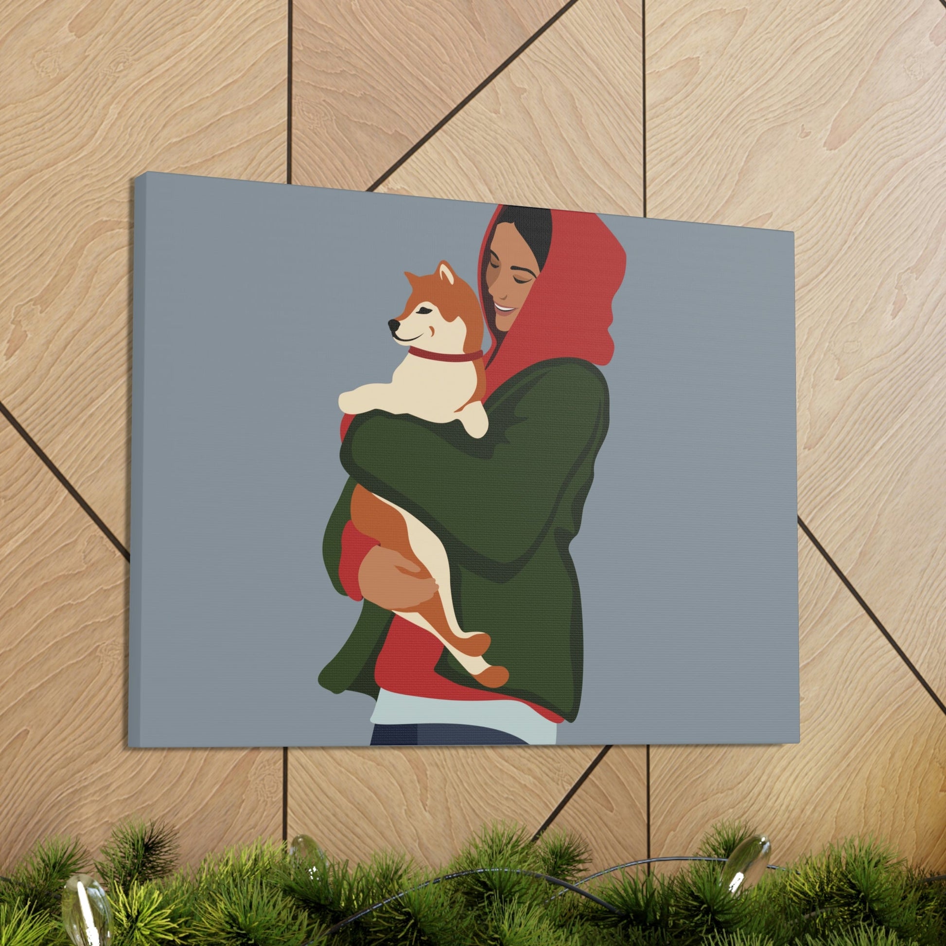 Smiling Woman with Dog Puppy Lovers Aesthetic Classic Art Canvas Gallery Wraps Ichaku [Perfect Gifts Selection]