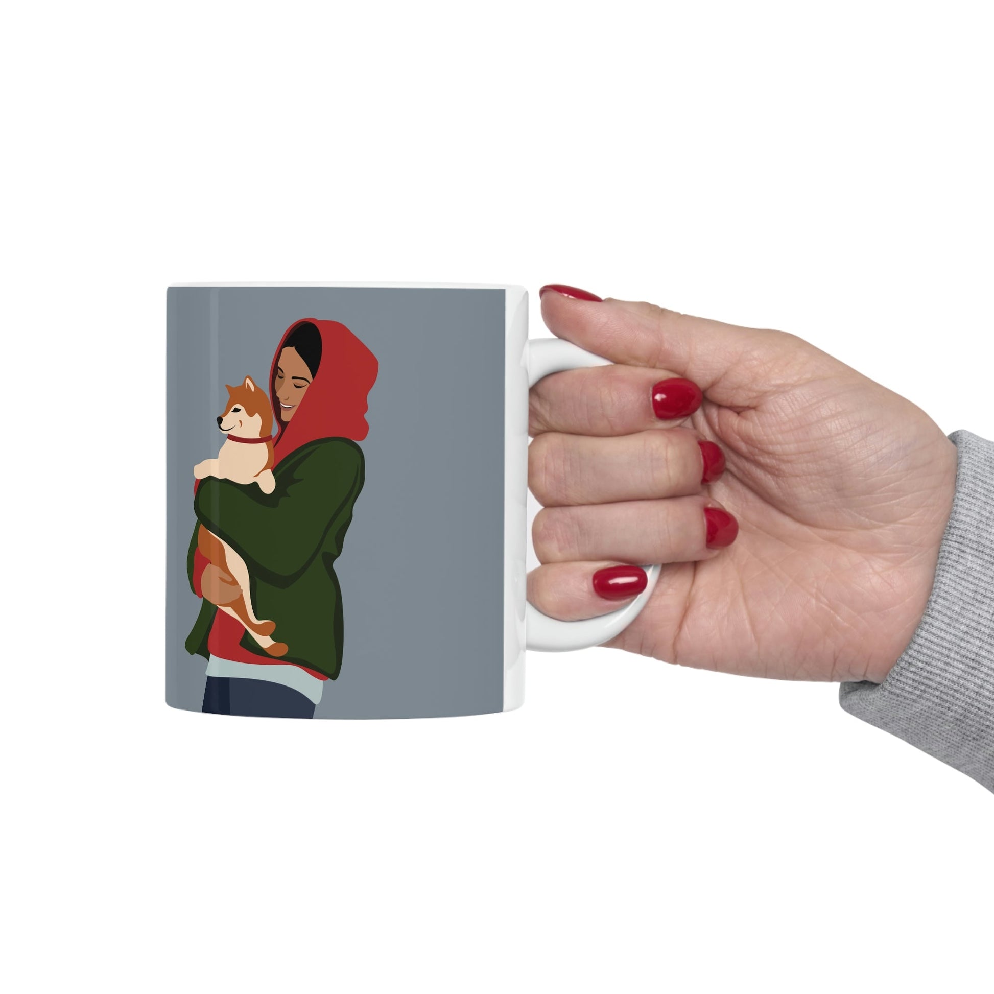 Smiling Woman with Dog Puppy Lovers Aesthetic Classic Art Ceramic Mug 11oz Ichaku [Perfect Gifts Selection]