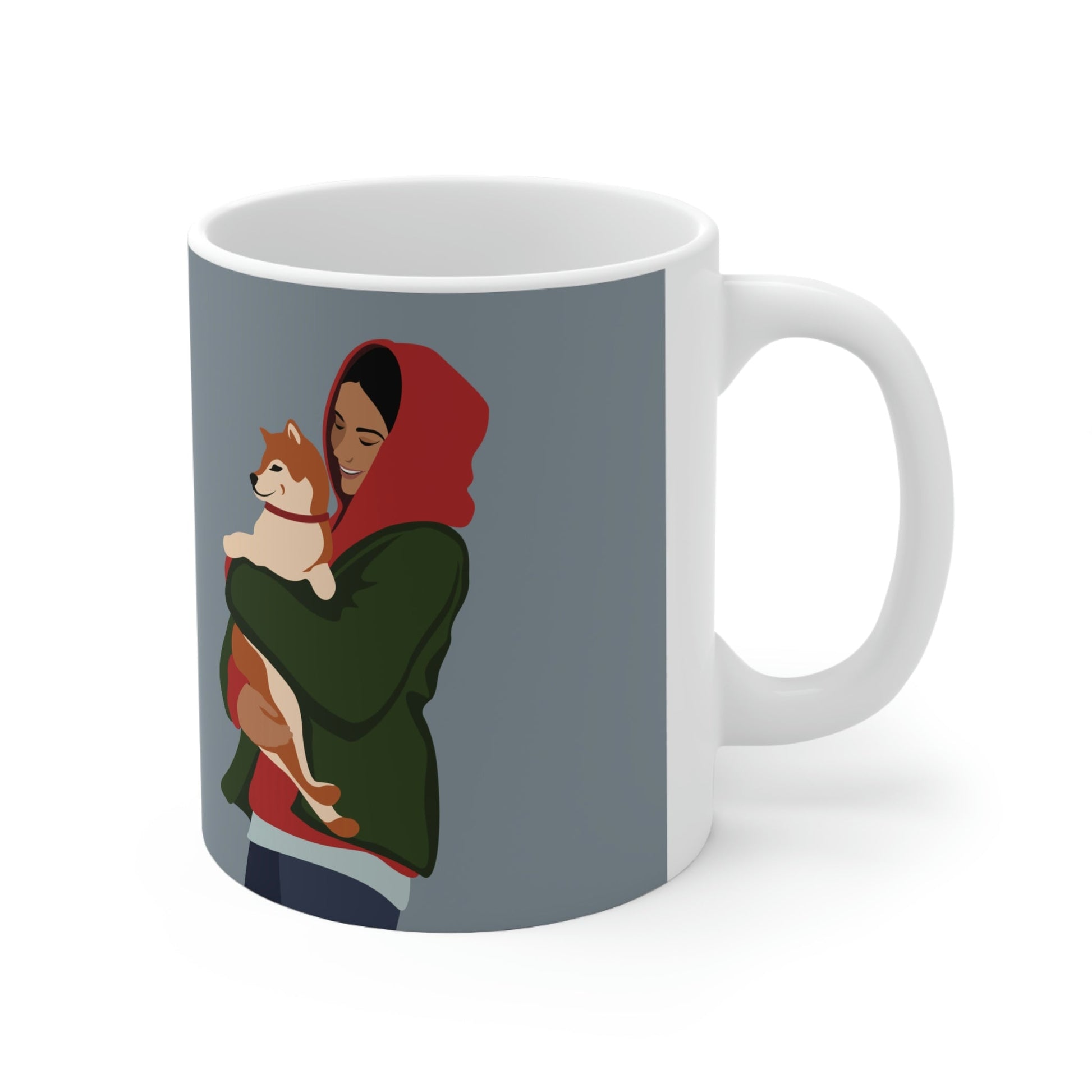 Smiling Woman with Dog Puppy Lovers Aesthetic Classic Art Ceramic Mug 11oz Ichaku [Perfect Gifts Selection]