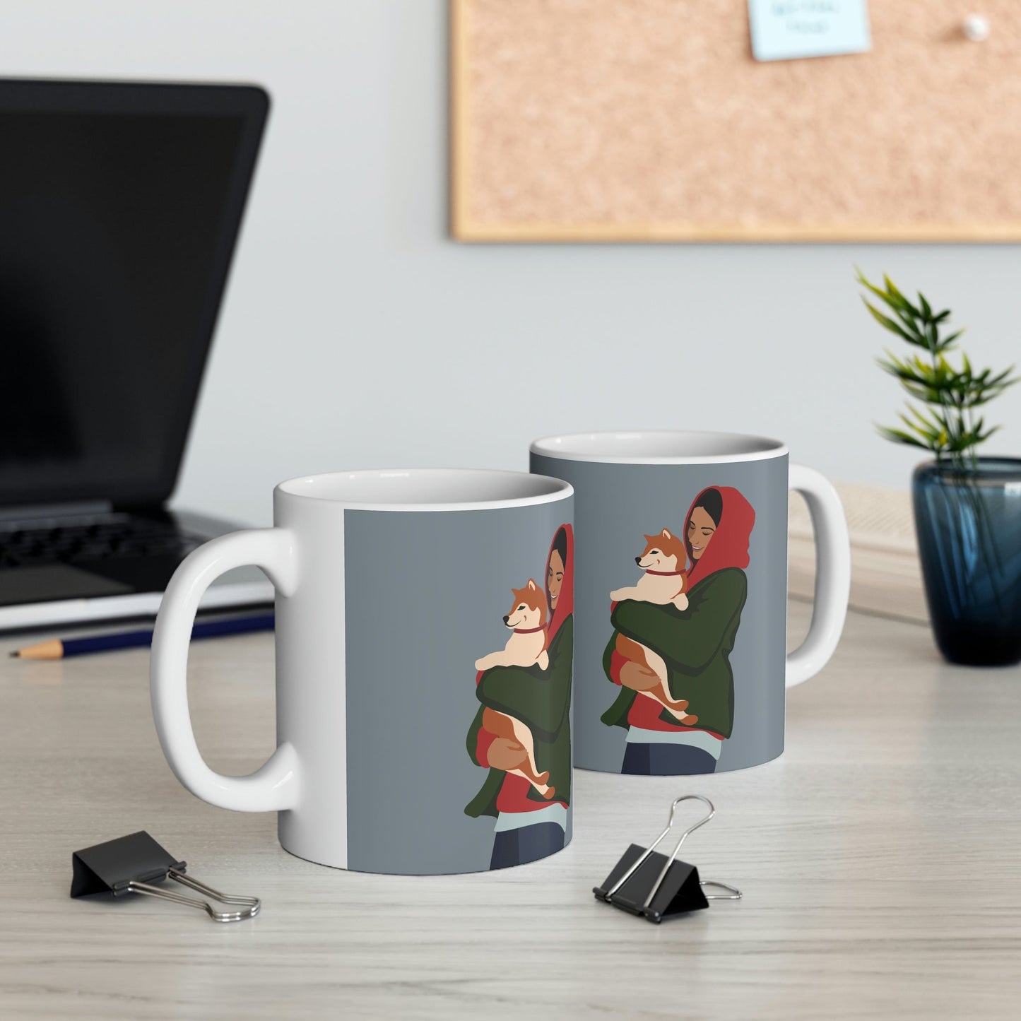 Smiling Woman with Dog Puppy Lovers Aesthetic Classic Art Ceramic Mug 11oz Ichaku [Perfect Gifts Selection]