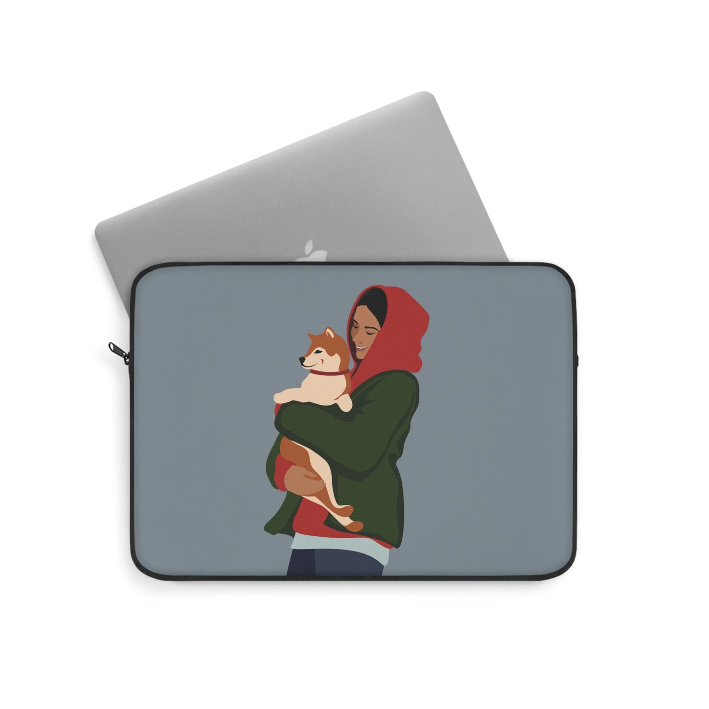 Smiling Woman with Dog Puppy Lovers Aesthetic Classic Art Laptop Sleeve Ichaku [Perfect Gifts Selection]
