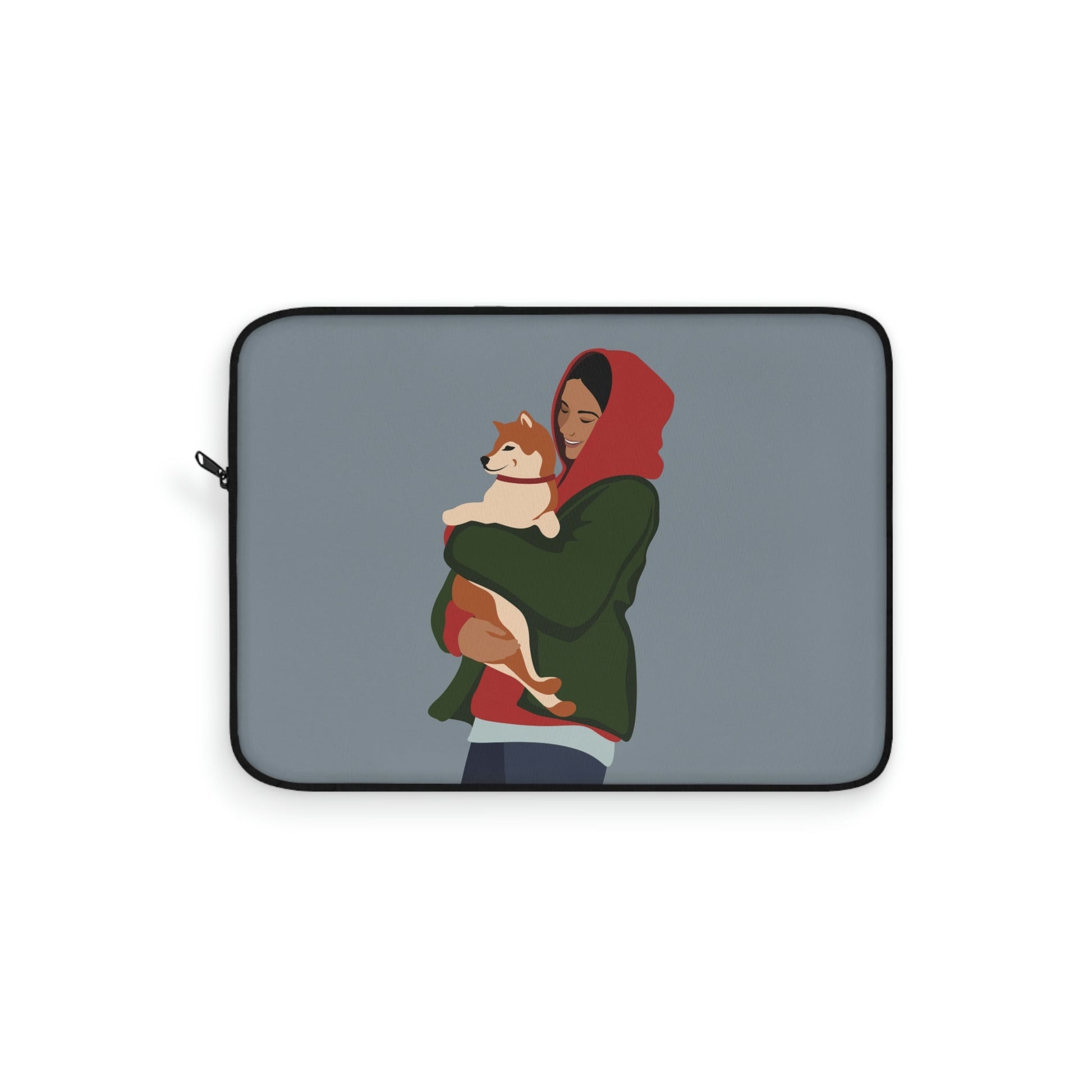 Smiling Woman with Dog Puppy Lovers Aesthetic Classic Art Laptop Sleeve Ichaku [Perfect Gifts Selection]