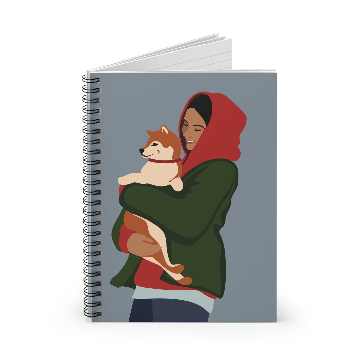 Smiling Woman with Dog Puppy Lovers Aesthetic Classic Art Spiral Notebook - Ruled Line Ichaku [Perfect Gifts Selection]