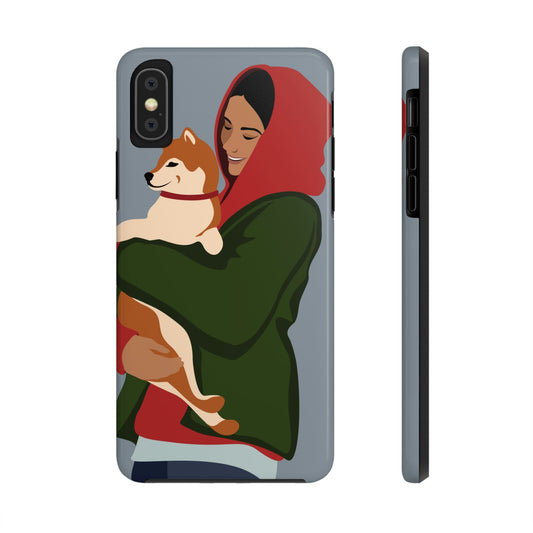 Smiling Woman with Dog Puppy Lovers Aesthetic Classic Art Tough Phone Cases Case-Mate Ichaku [Perfect Gifts Selection]