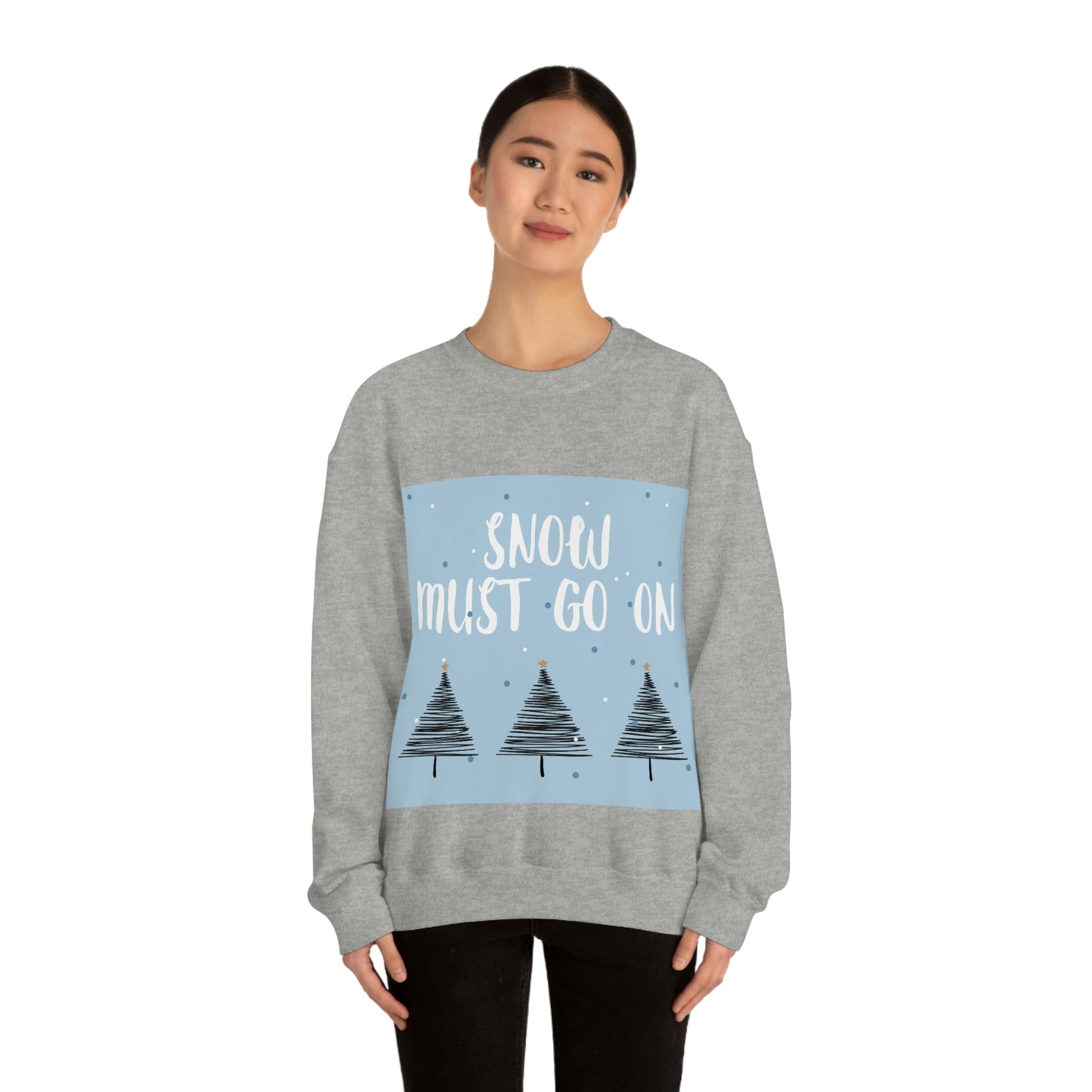 Snow Must Go On Winter Happiness Art Unisex Heavy Blend™ Crewneck Sweatshirt Ichaku [Perfect Gifts Selection]