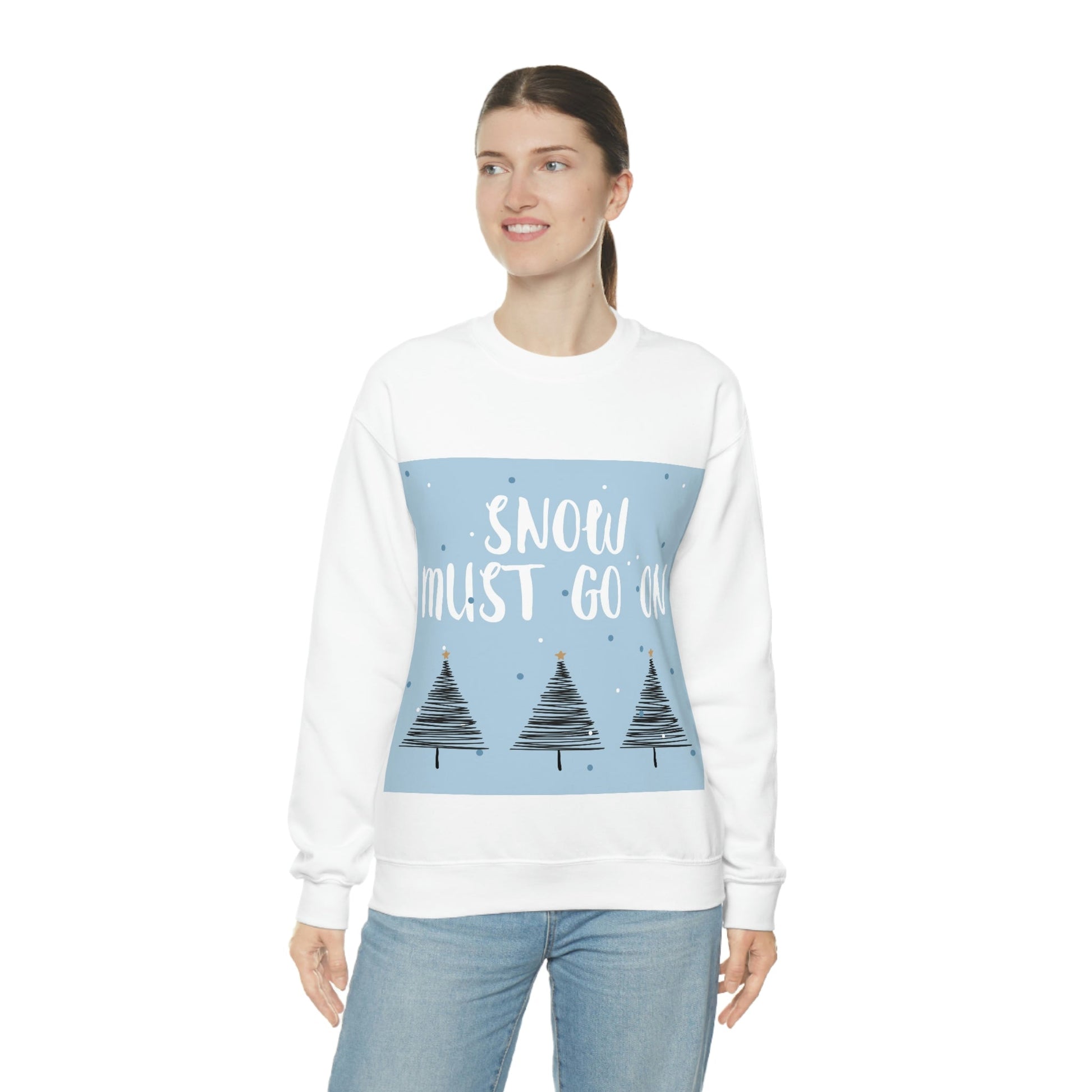 Snow Must Go On Winter Happiness Art Unisex Heavy Blend™ Crewneck Sweatshirt Ichaku [Perfect Gifts Selection]