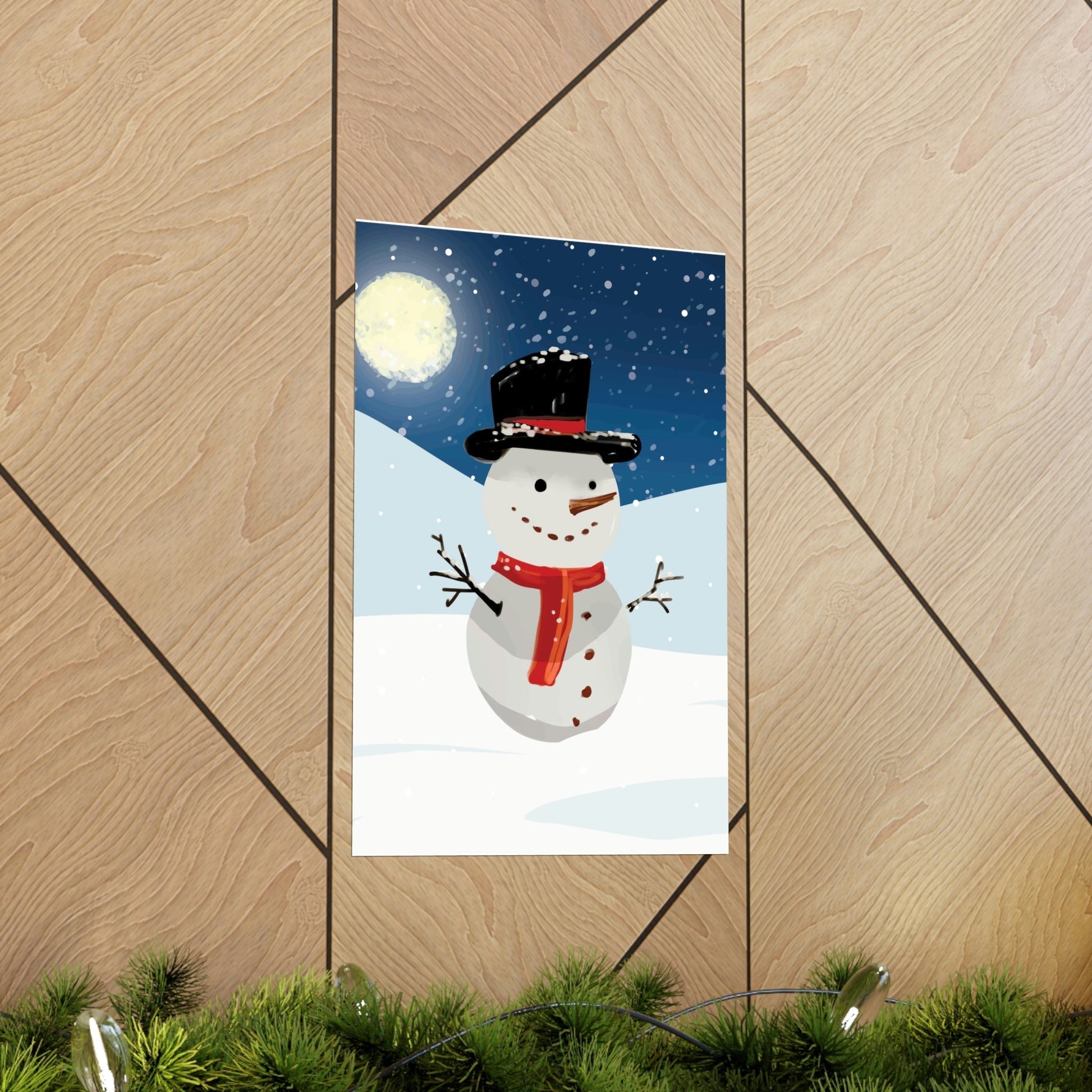 Snowman Cartoon Christmas Night Art Premium Matte Vertical Posters Ichaku [Perfect Gifts Selection]