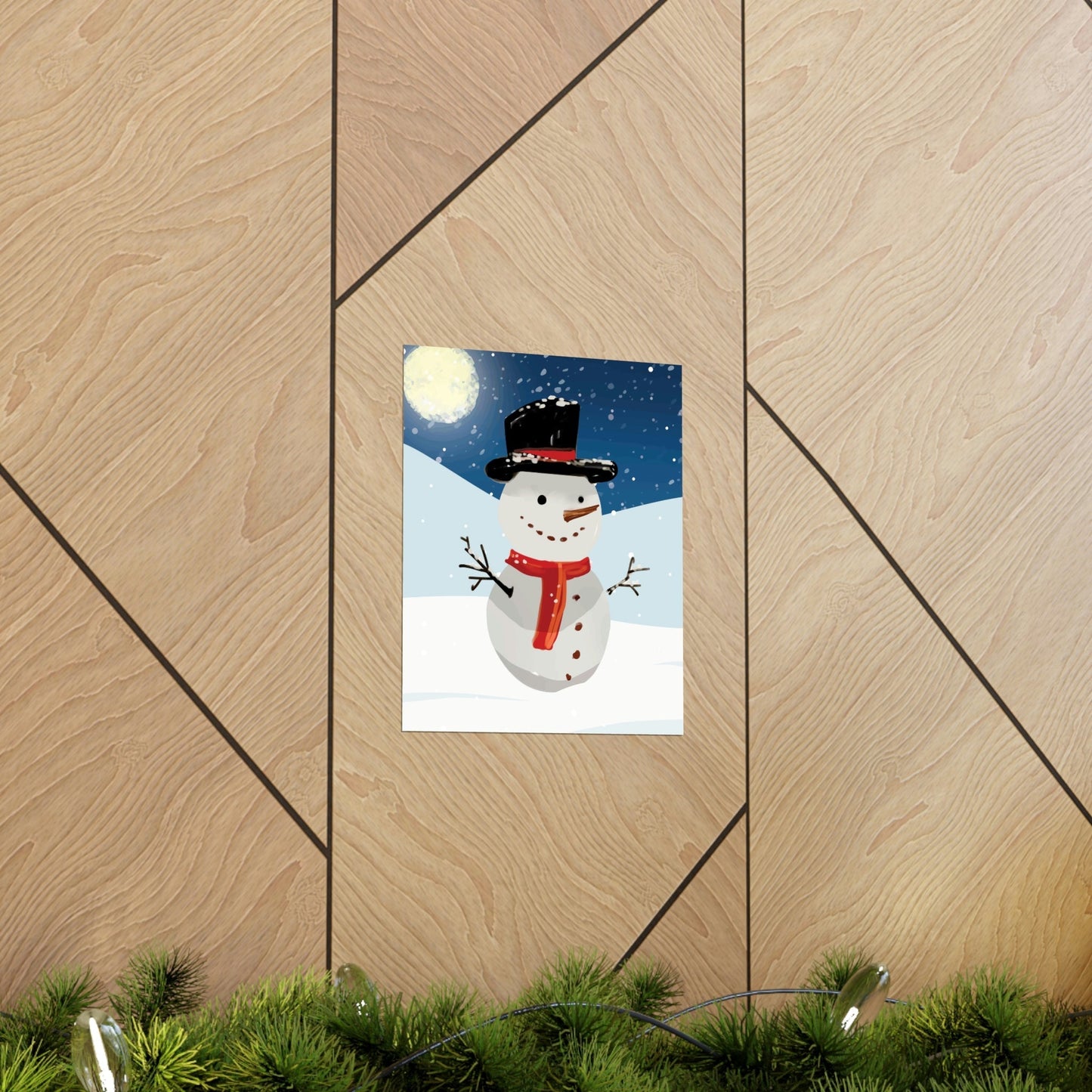 Snowman Cartoon Christmas Night Art Premium Matte Vertical Posters Ichaku [Perfect Gifts Selection]