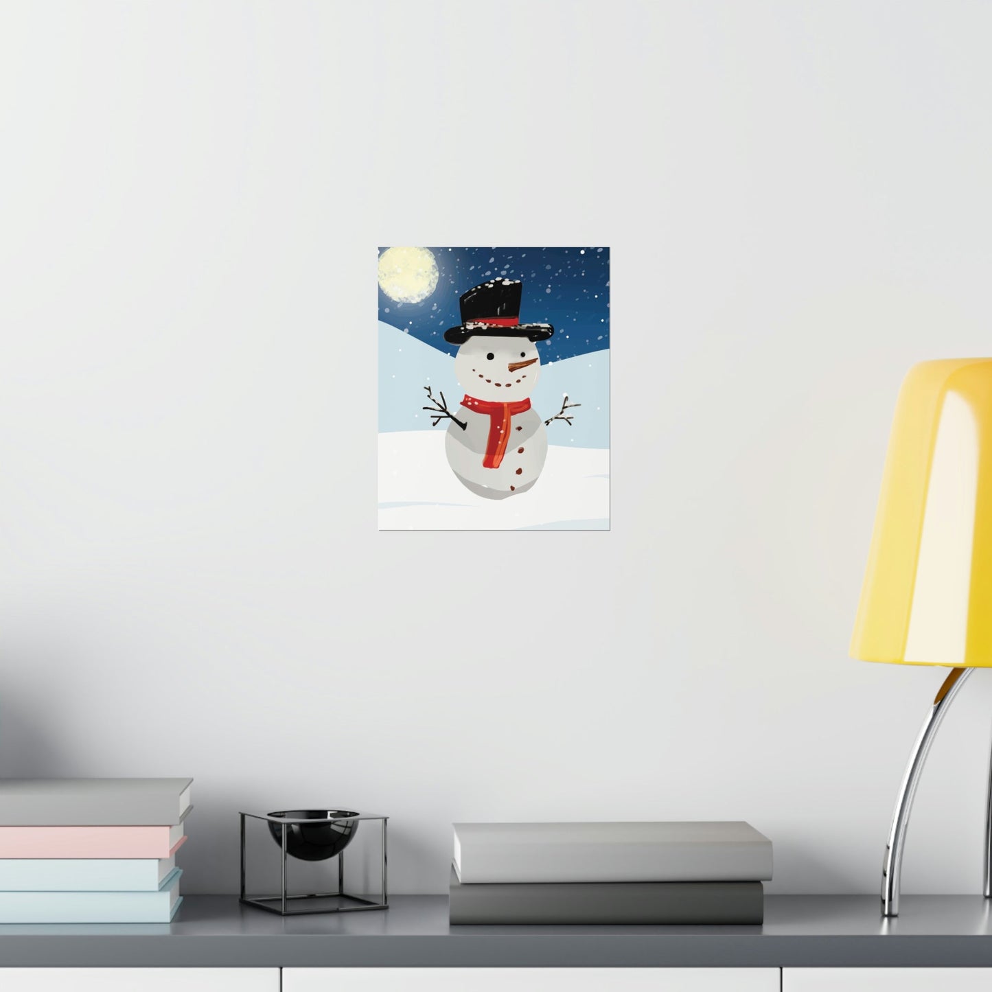 Snowman Cartoon Christmas Night Art Premium Matte Vertical Posters Ichaku [Perfect Gifts Selection]